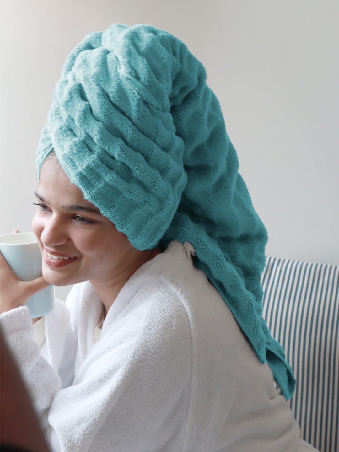

haus & kinder Pack Of 2 Solid 520GSM Pure-Cotton Bath Towels, Turquoise blue