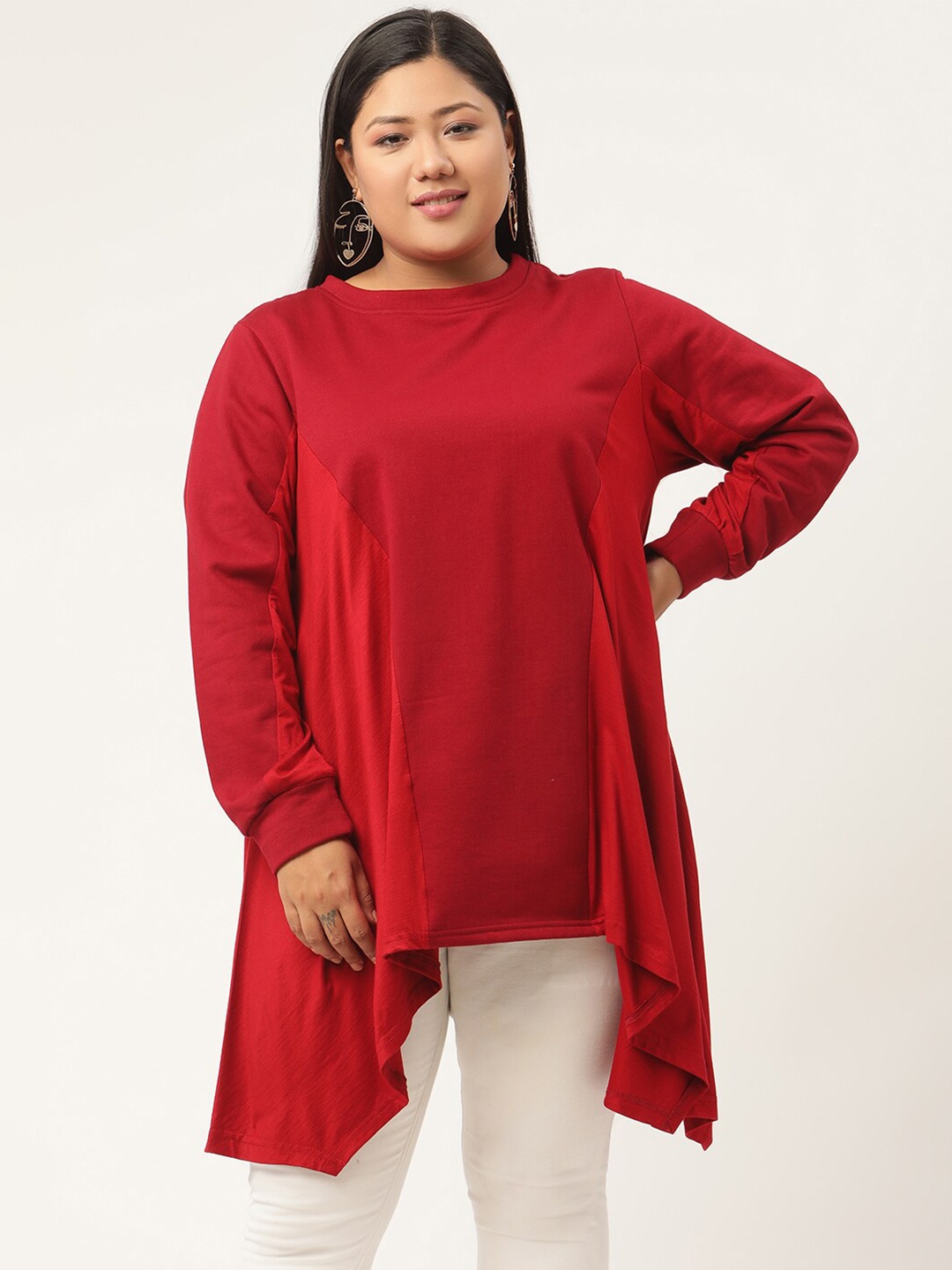 

theRebelinme Women Plus Size Longline Top, Maroon