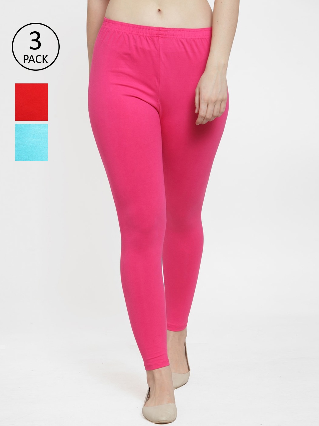 

GRACIT Women Pack Of 3 Solid Ankle-Length Leggings, Red