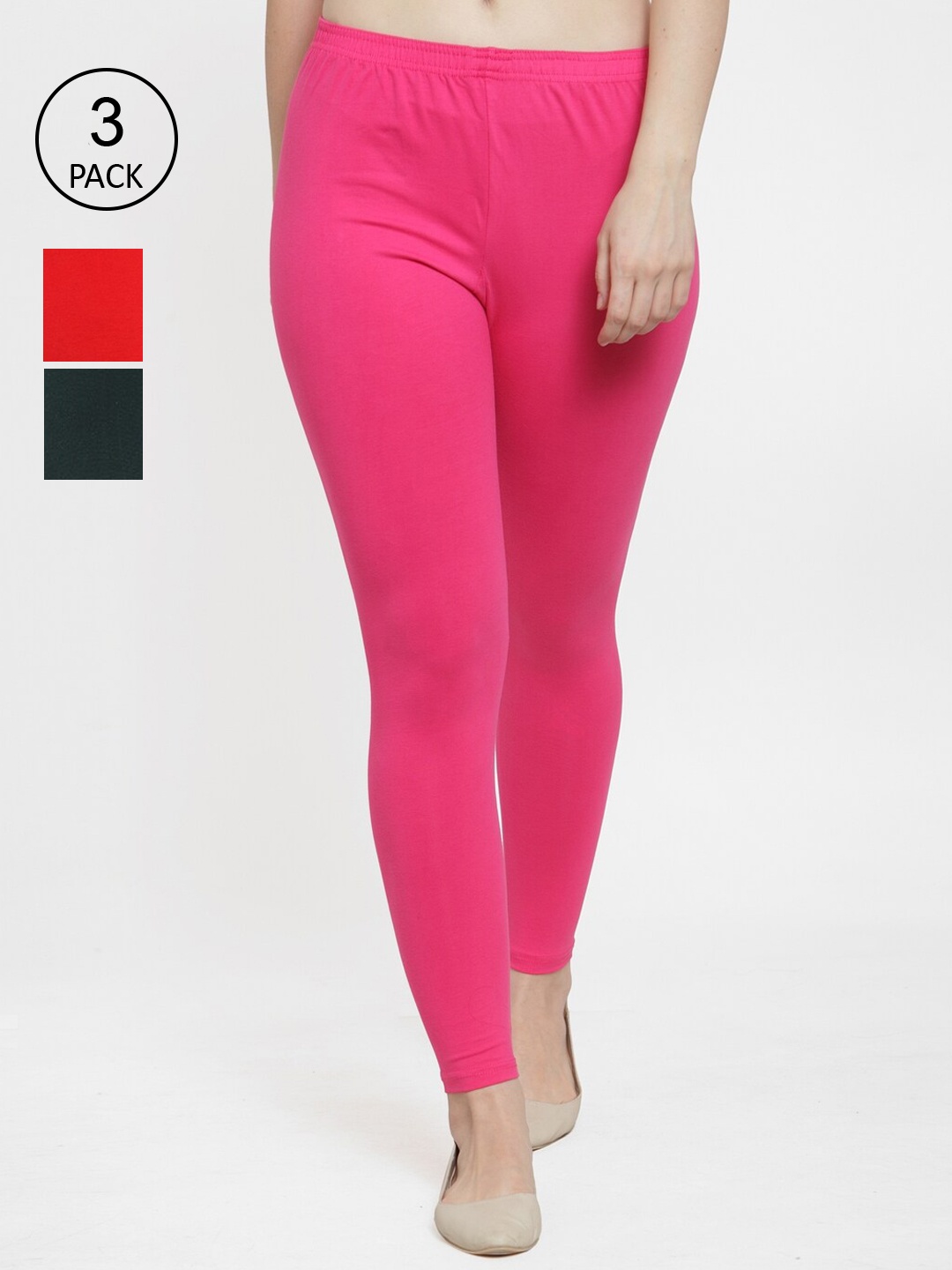 

GRACIT Women Pack Of 3 Solid Ankle-Length Leggings, Red