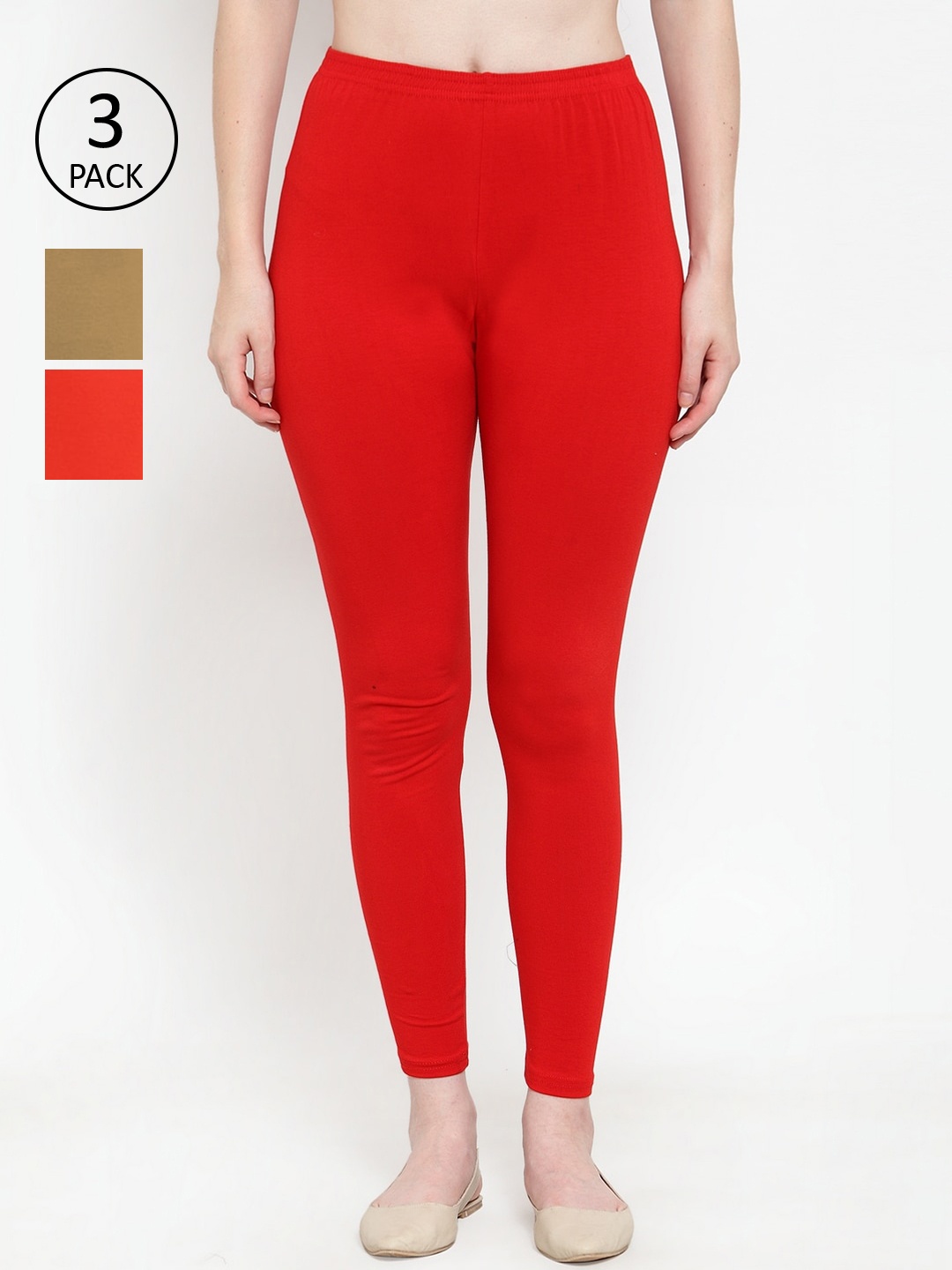 

GRACIT Women Pack Of 3 Solid Ankle Length Leggings, Red