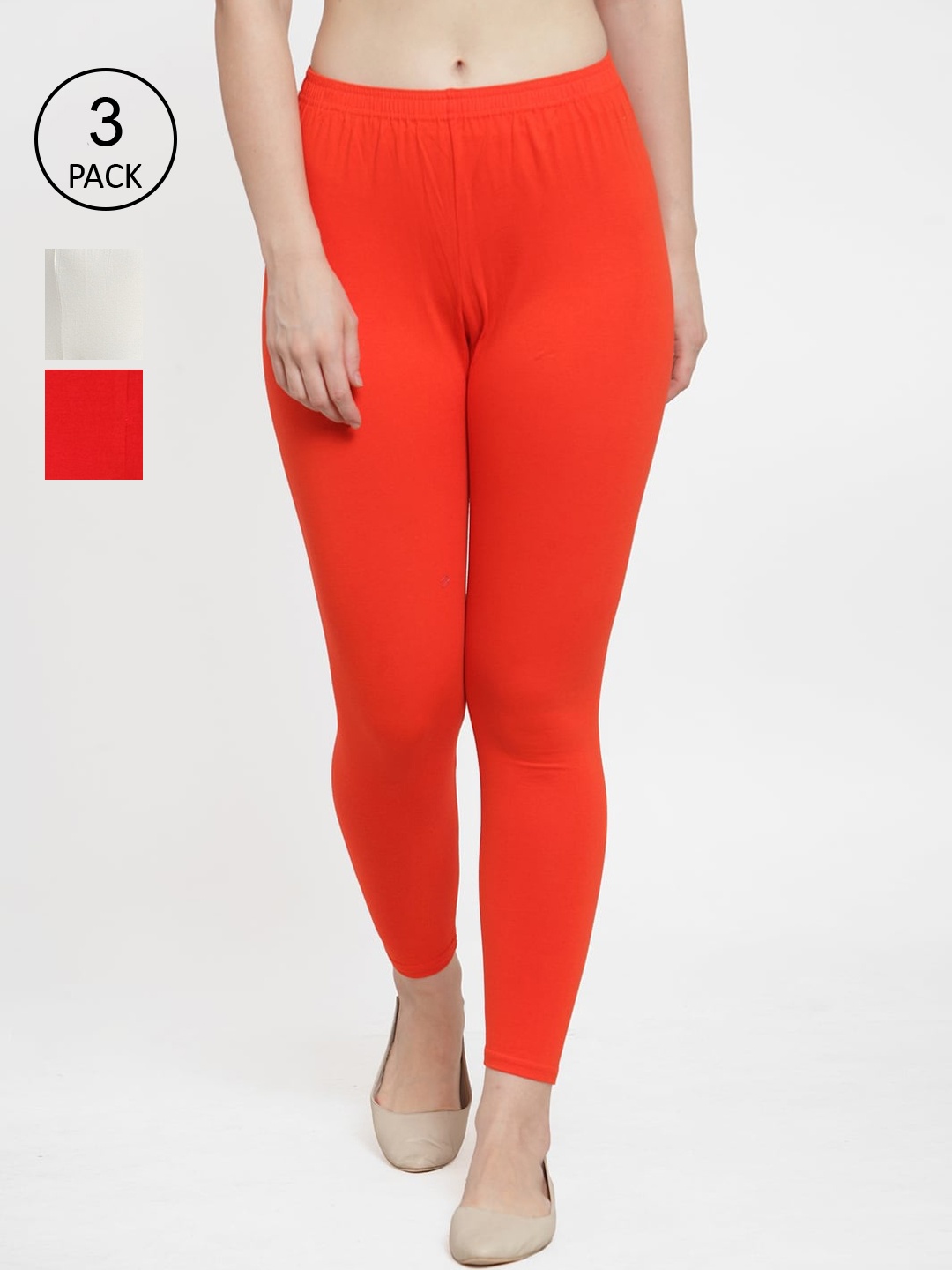 

GRACIT Women Pack Of 3 Solid Ankle-Length Leggings, Red