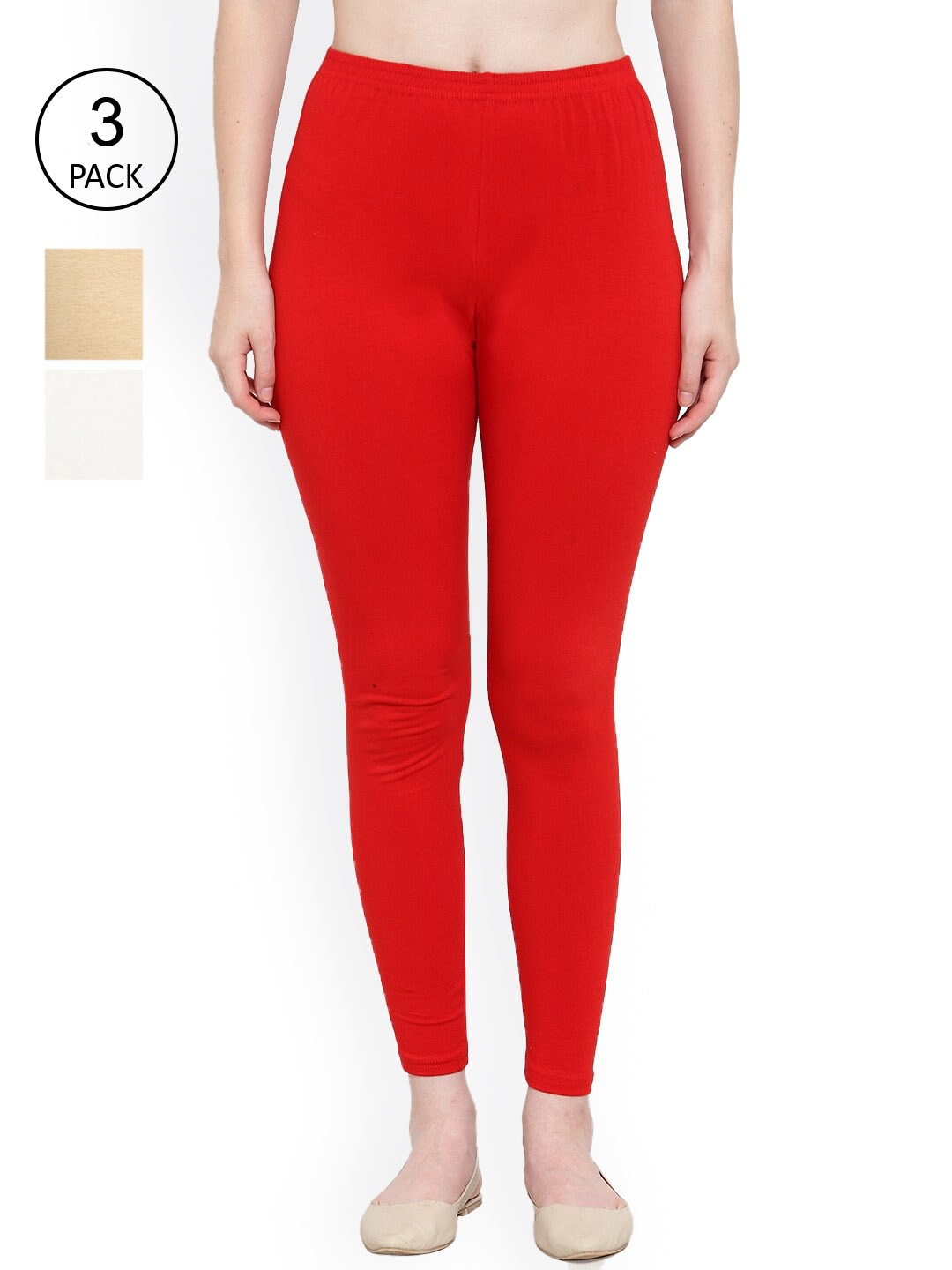 

GRACIT Women Pack Of 3 Solid Ankle-Length Leggings, Red