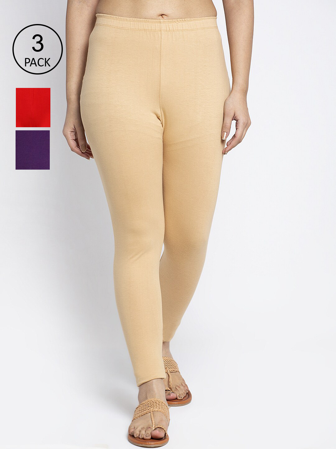 

GRACIT Women Pack Of 3 Solid Ankle-Length Leggings, Red