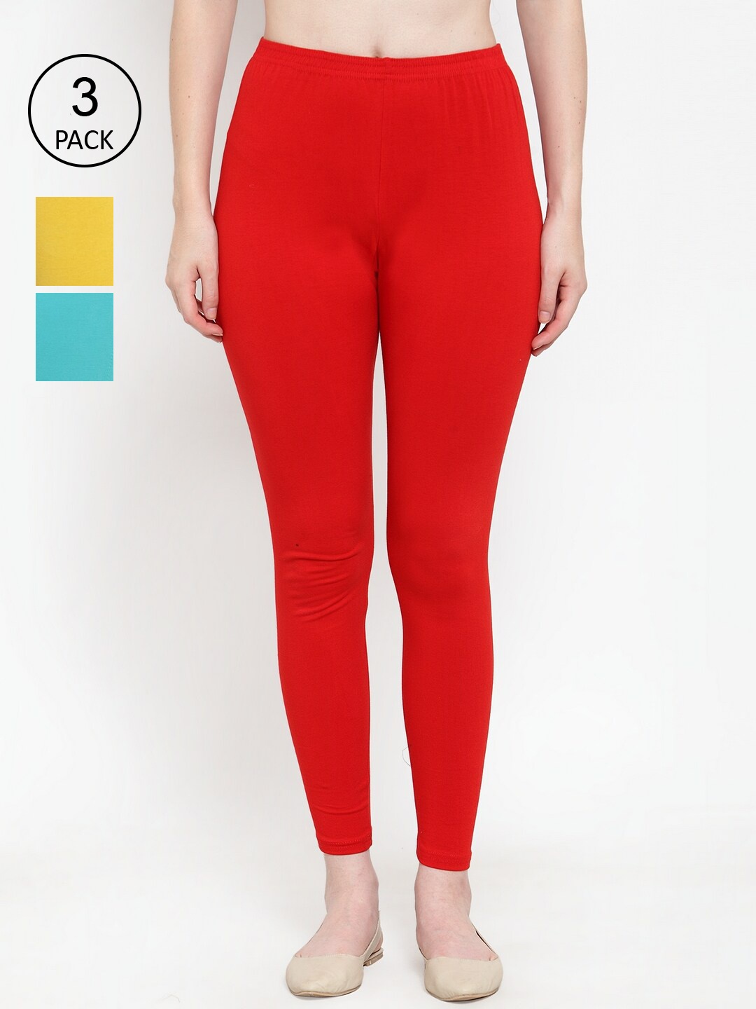 

GRACIT Women Pack Of 3 Solid Ankle-Length Leggings, Red