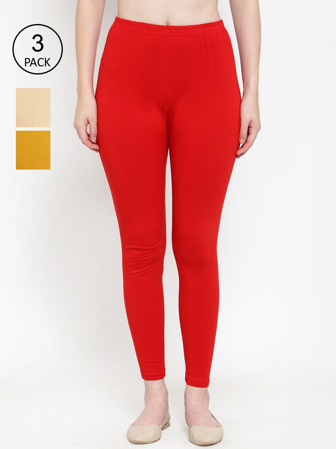 

GRACIT Women Pack Of 3 Solid Ankle-Length Leggings, Red