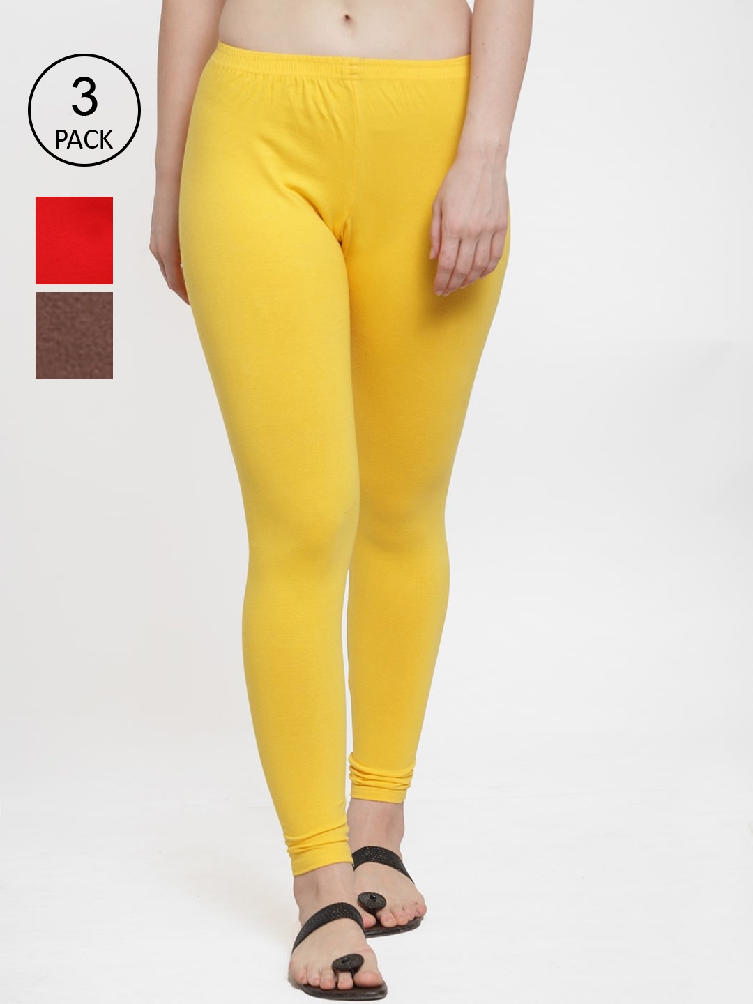

GRACIT Women Pack Of 3 Solid Ankle-Length Leggings, Red