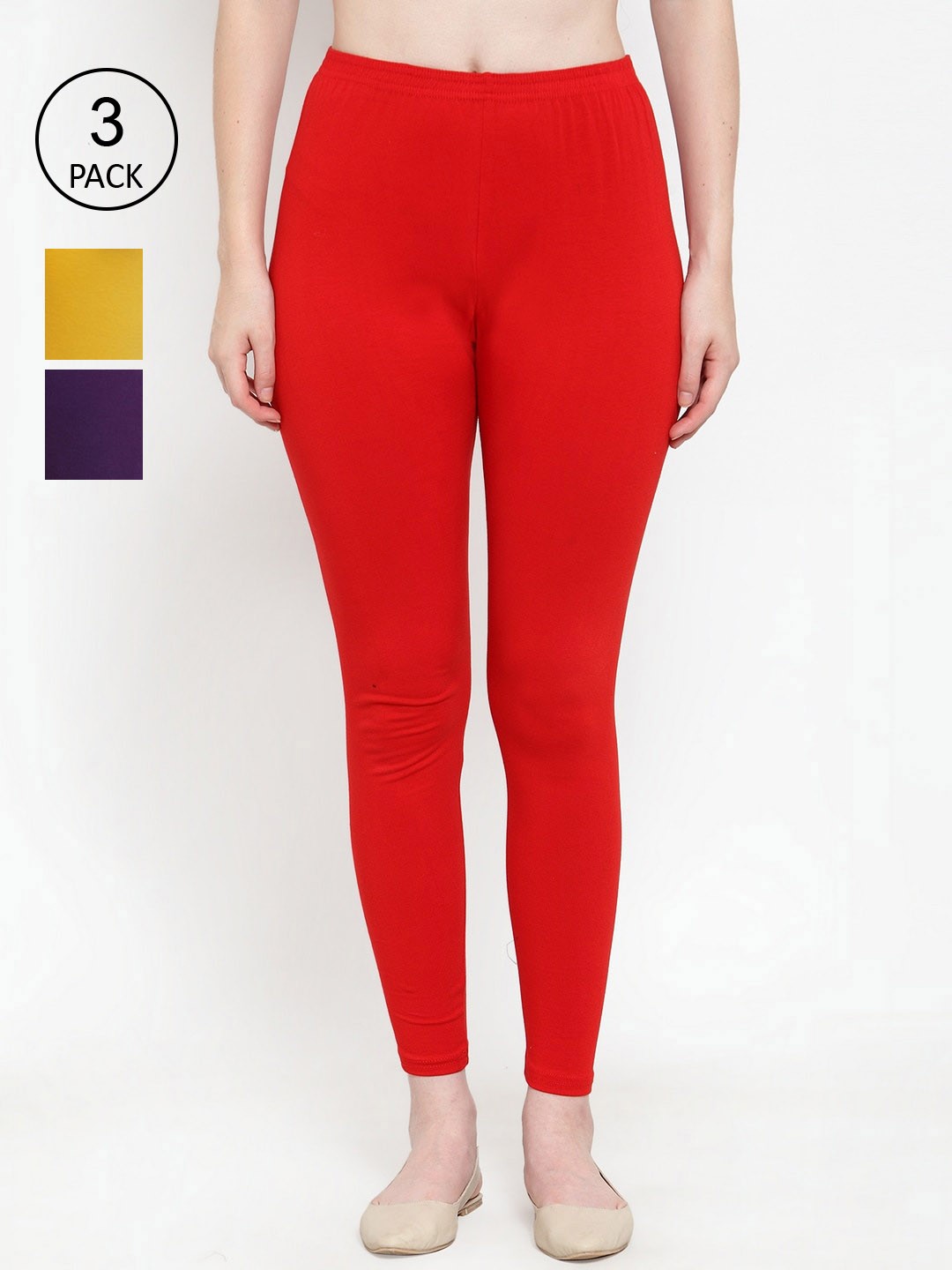 

GRACIT Women Pack Of 3 Solid Ankle-Length Leggings, Red