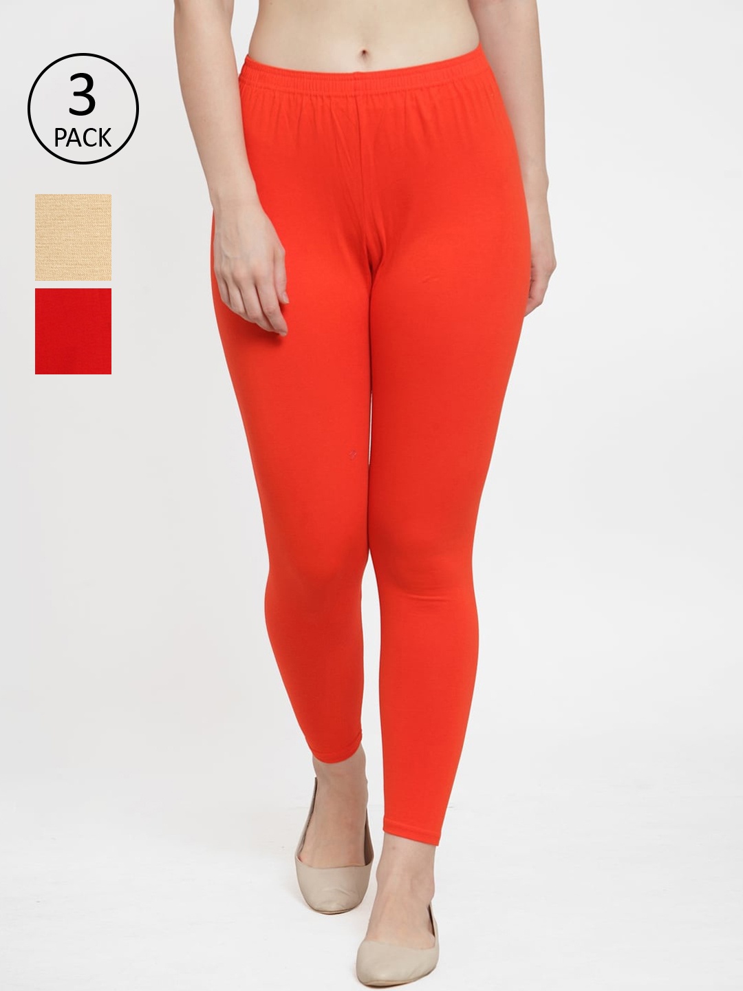 

GRACIT Women Pack Of 3 Solid Ankle-Length Leggings, Red