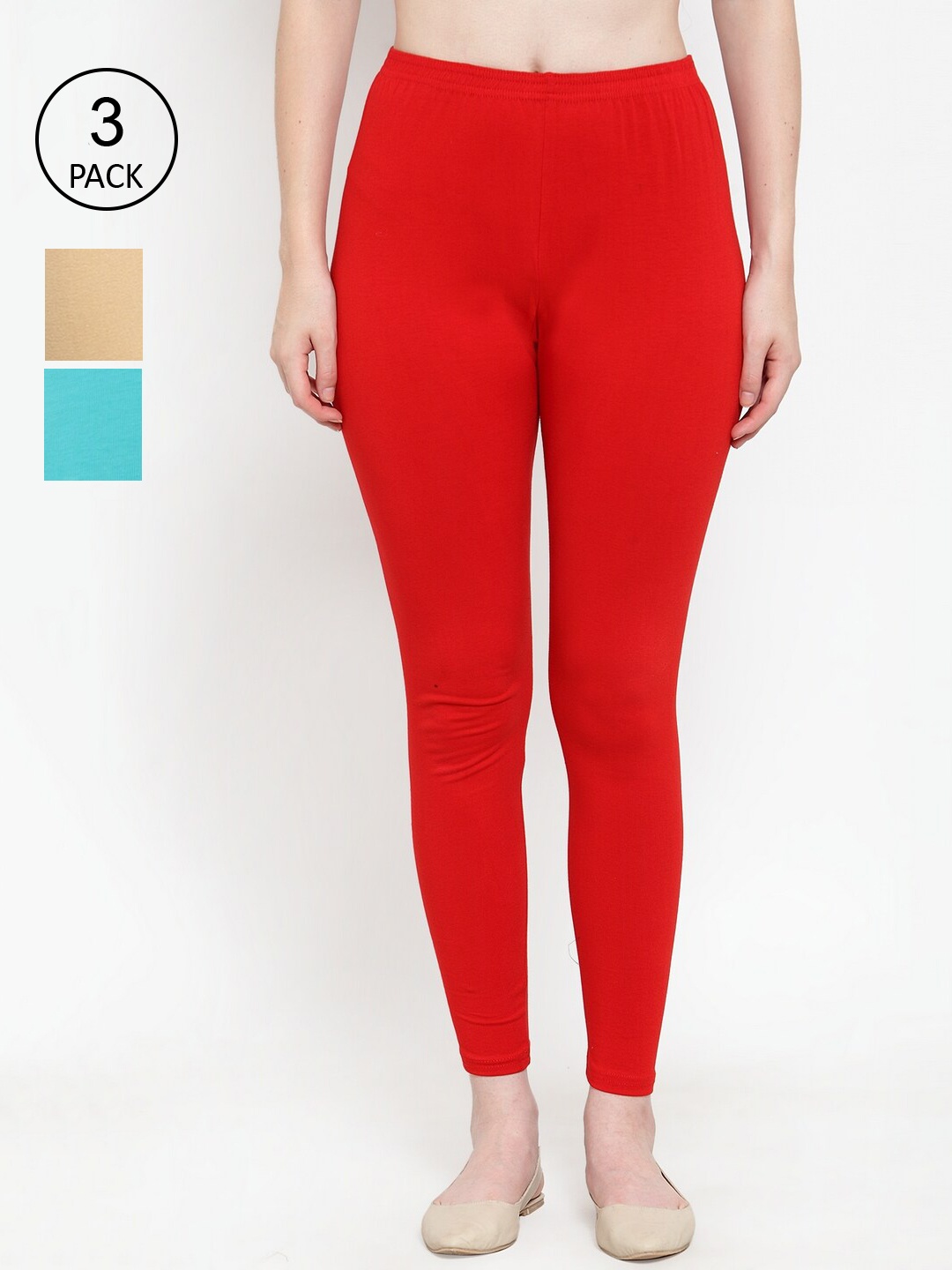 

GRACIT Women Pack Of 3 Solid Ankle-Length Leggings, Red