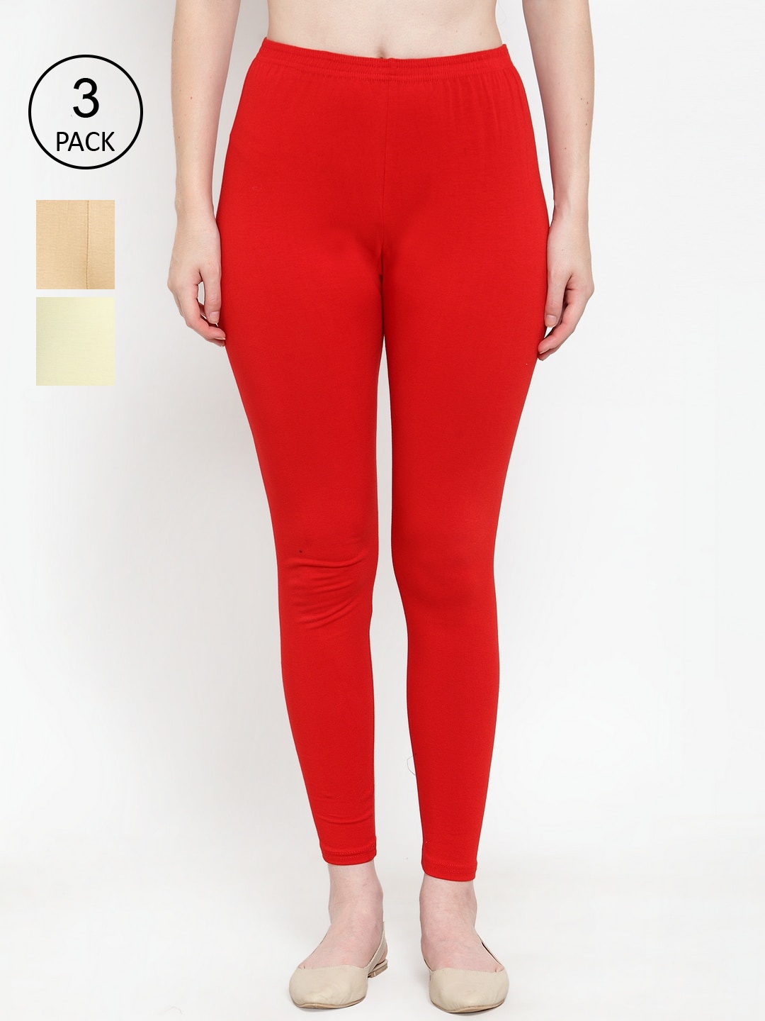 

GRACIT Women Pack Of 3 Solid Ankle-Length Leggings, Red