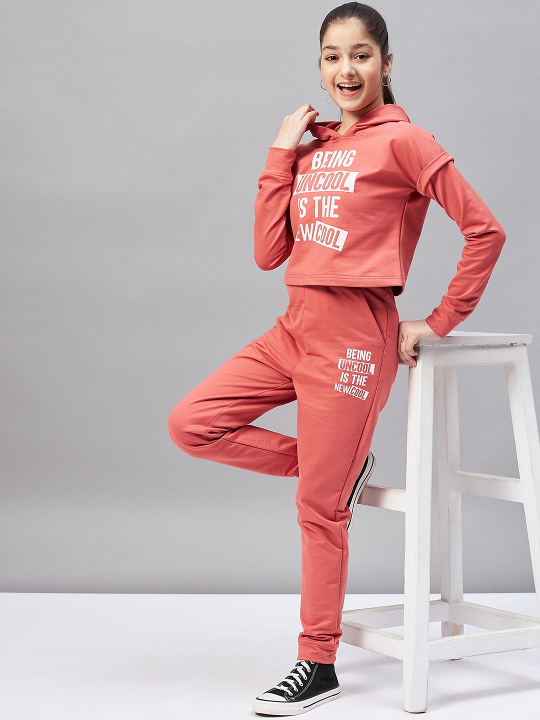 

Stylo Bug Girls Rust-Colored Typography Printed Hooded Tracksuits