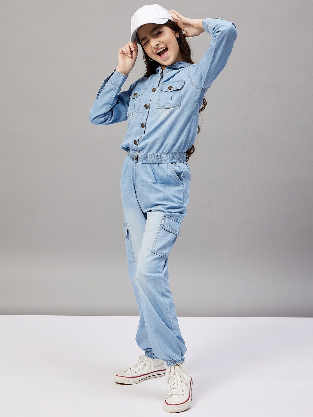 

Stylo Bug Girls Blue Pure Cotton Hood Top with Trouser