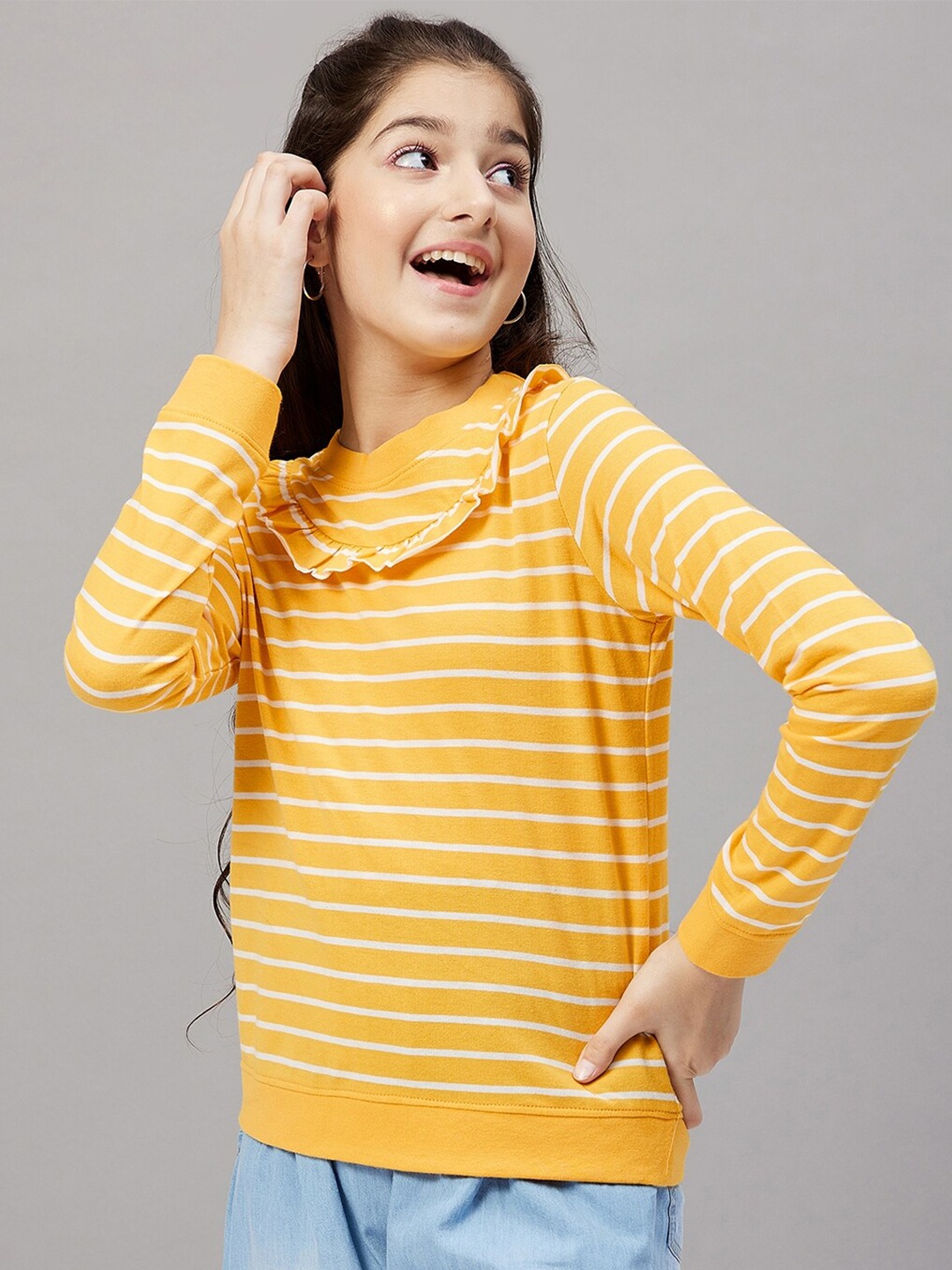 

Stylo Bug Yellow Striped Ruffles Top