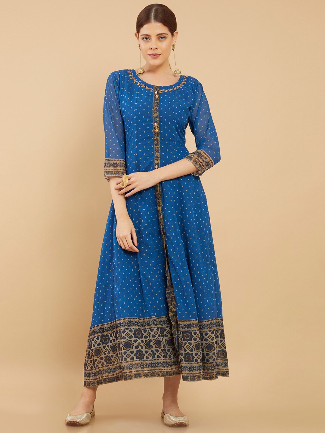 

Soch Women Blue Ethnic Motifs Georgette Ethnic Maxi Dress