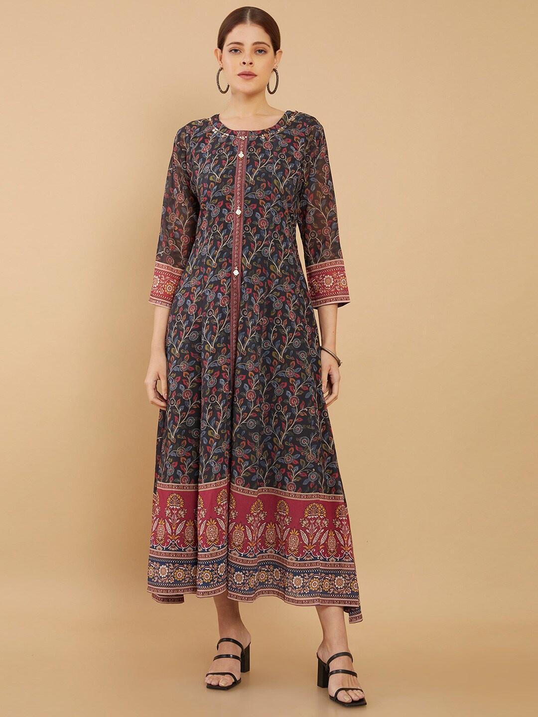 

Soch Women Black Ethnic Motifs Georgette Maxi Dress