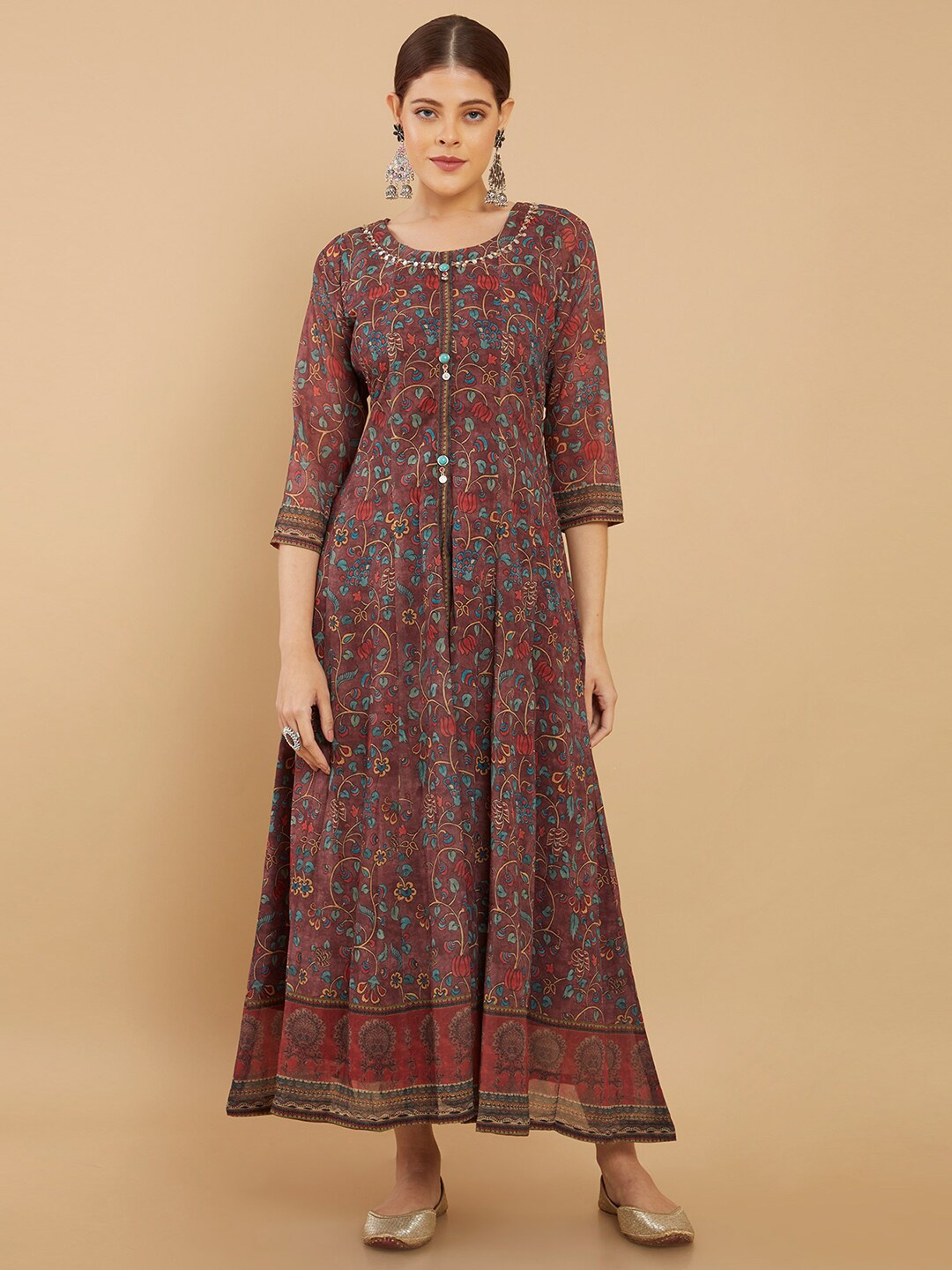 

Soch Women Brown Floral Georgette Maxi Dress