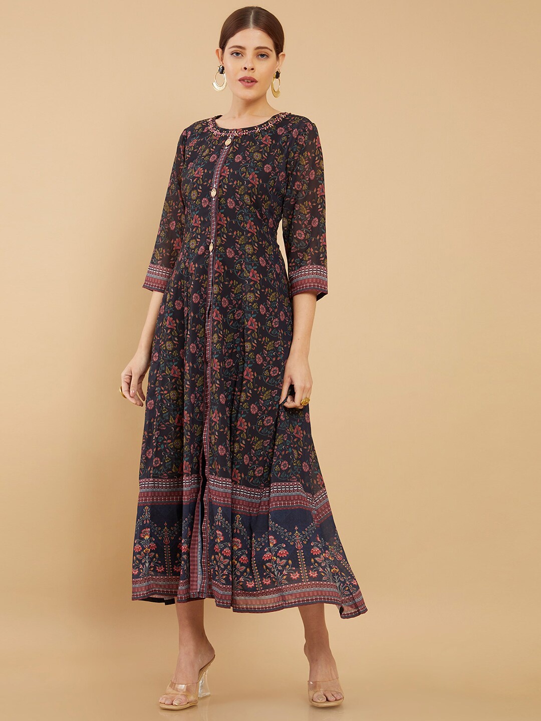 

Soch Women Black Ethnic Motifs Georgette Maxi Dress