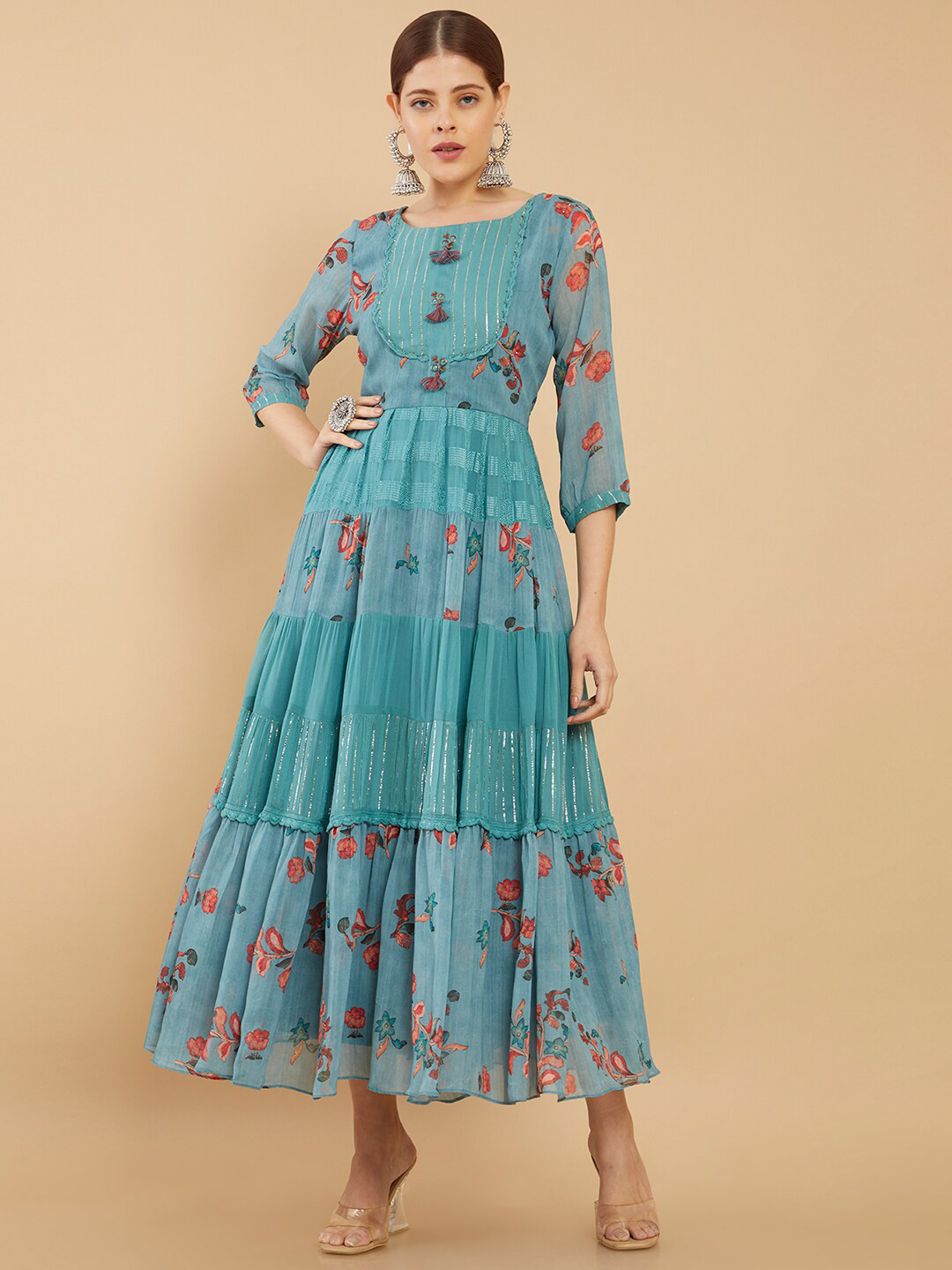 

Soch Women Blue Floral Georgette Maxi Dress