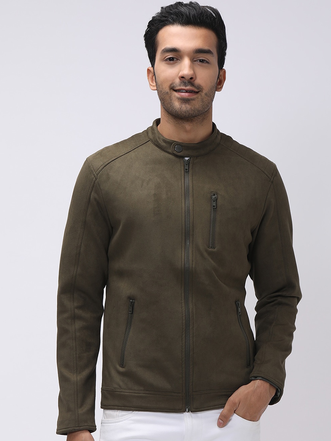 

Mufti Men Olive Green Geometric Checked Outdoor Tailored Jacket