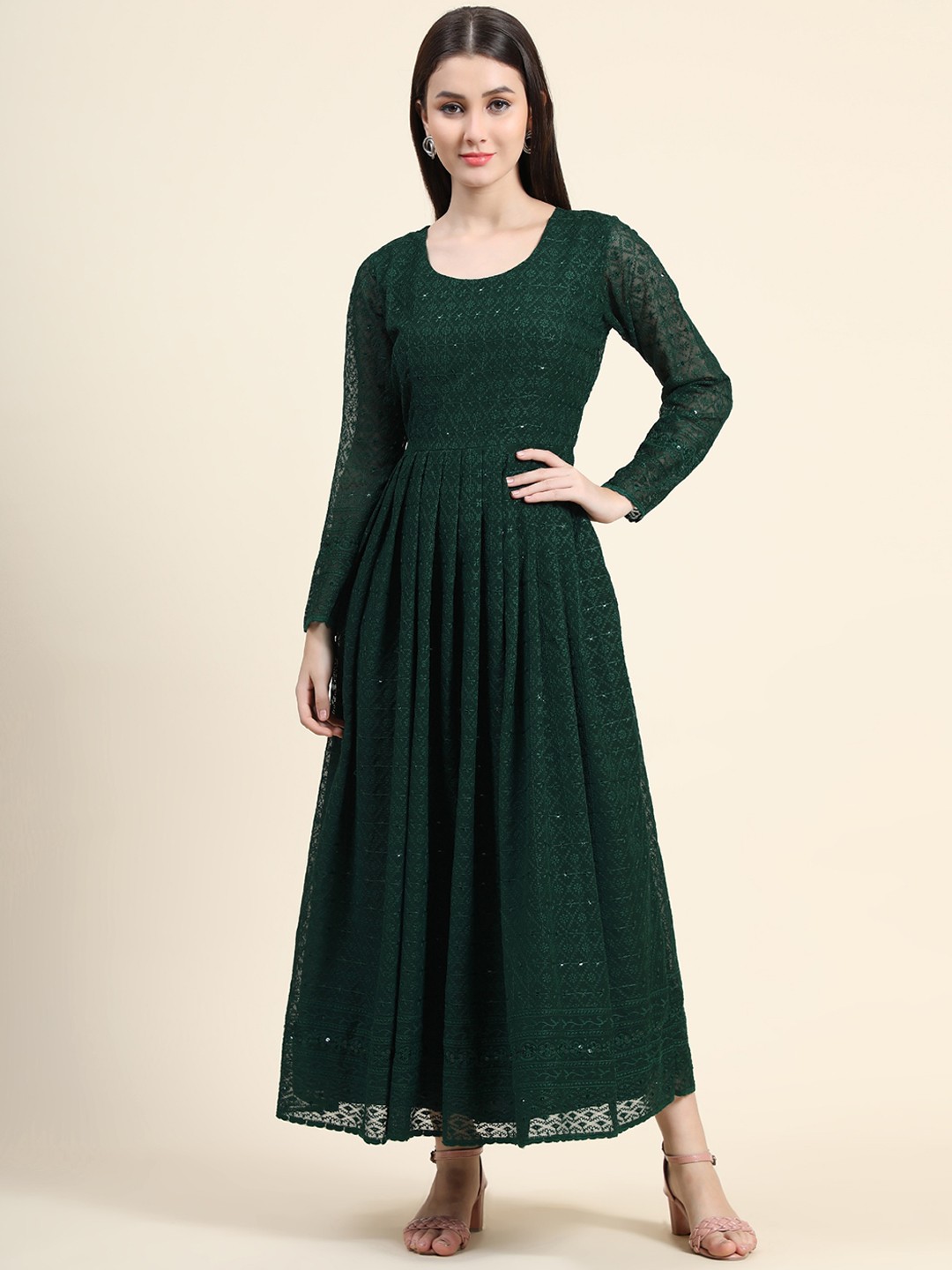 

KALINI Women Green Self Design Georgette Maxi Gown