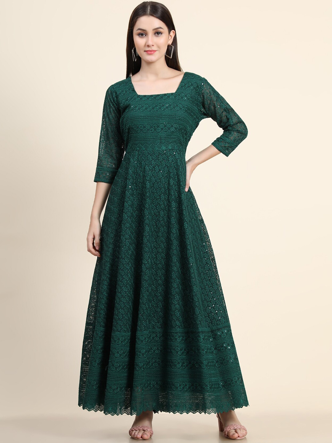 

KALINI Women Green Self Design Georgette Maxi Gown