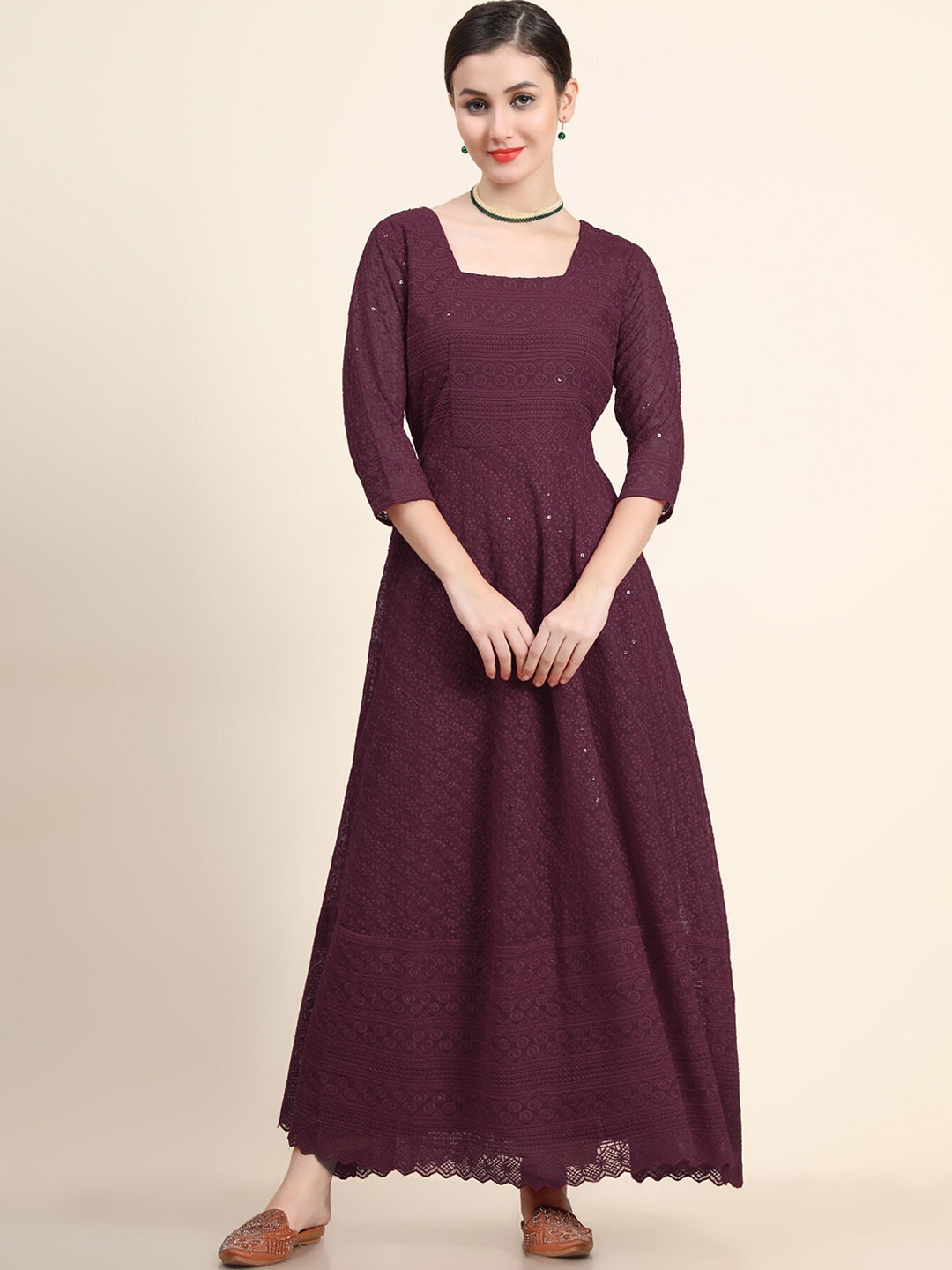 

KALINI Women Purple Self Design Georgette Maxi Gown