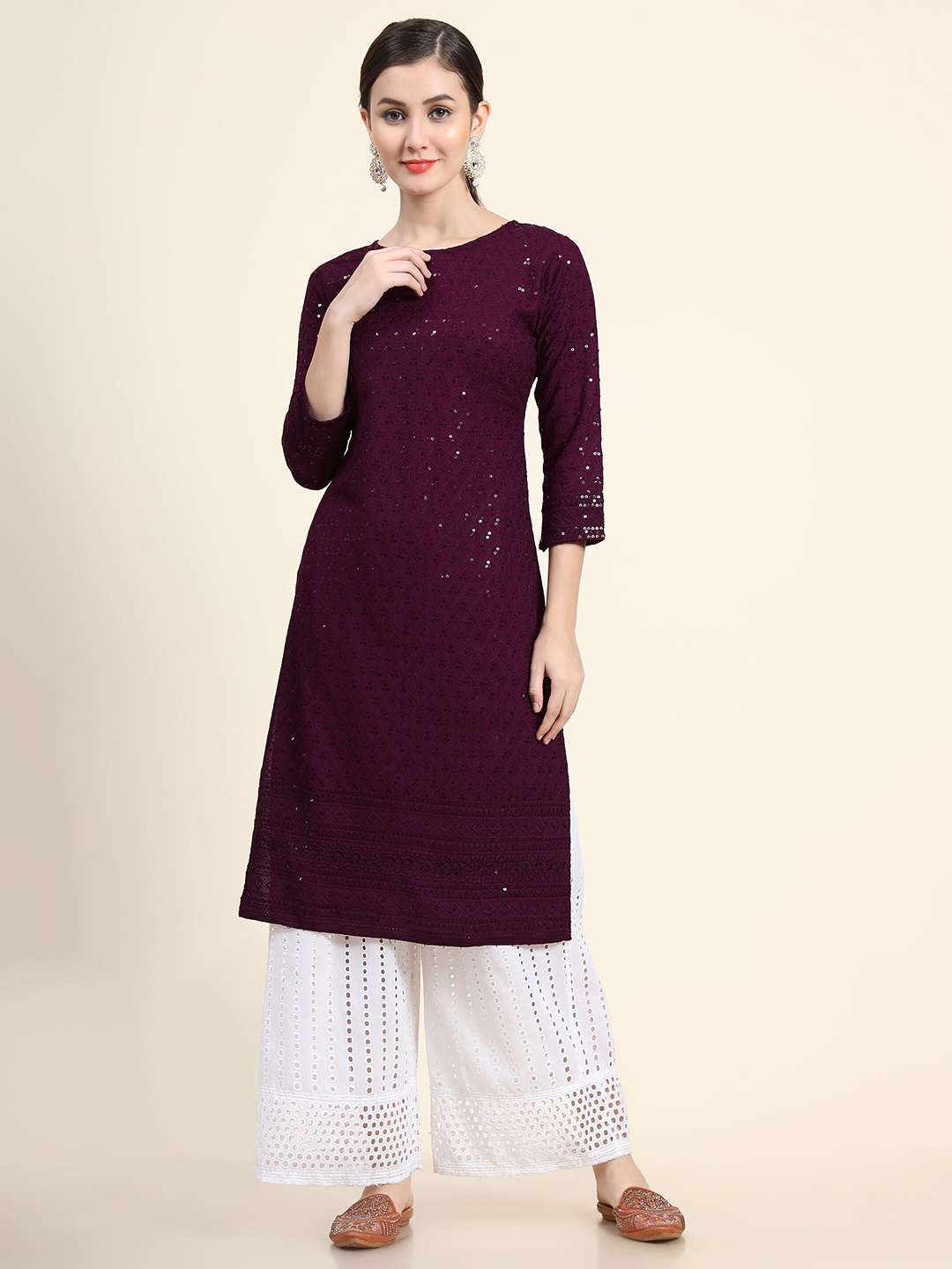 

KALINI Embroidered Chikankari Georgette Kurta, Purple