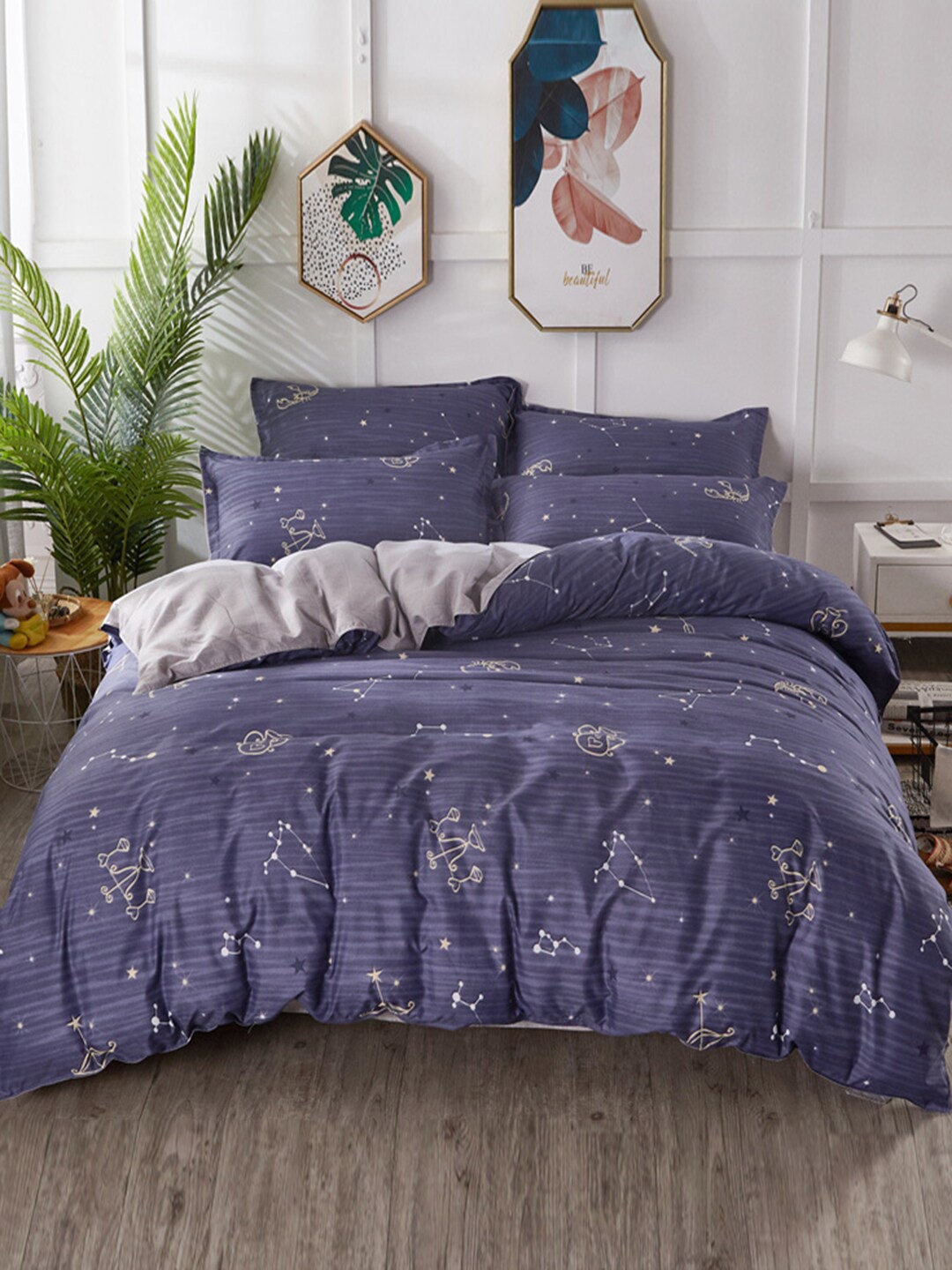 

JC HOME PolyCotton Printed Queen size Bedding Set, Purple