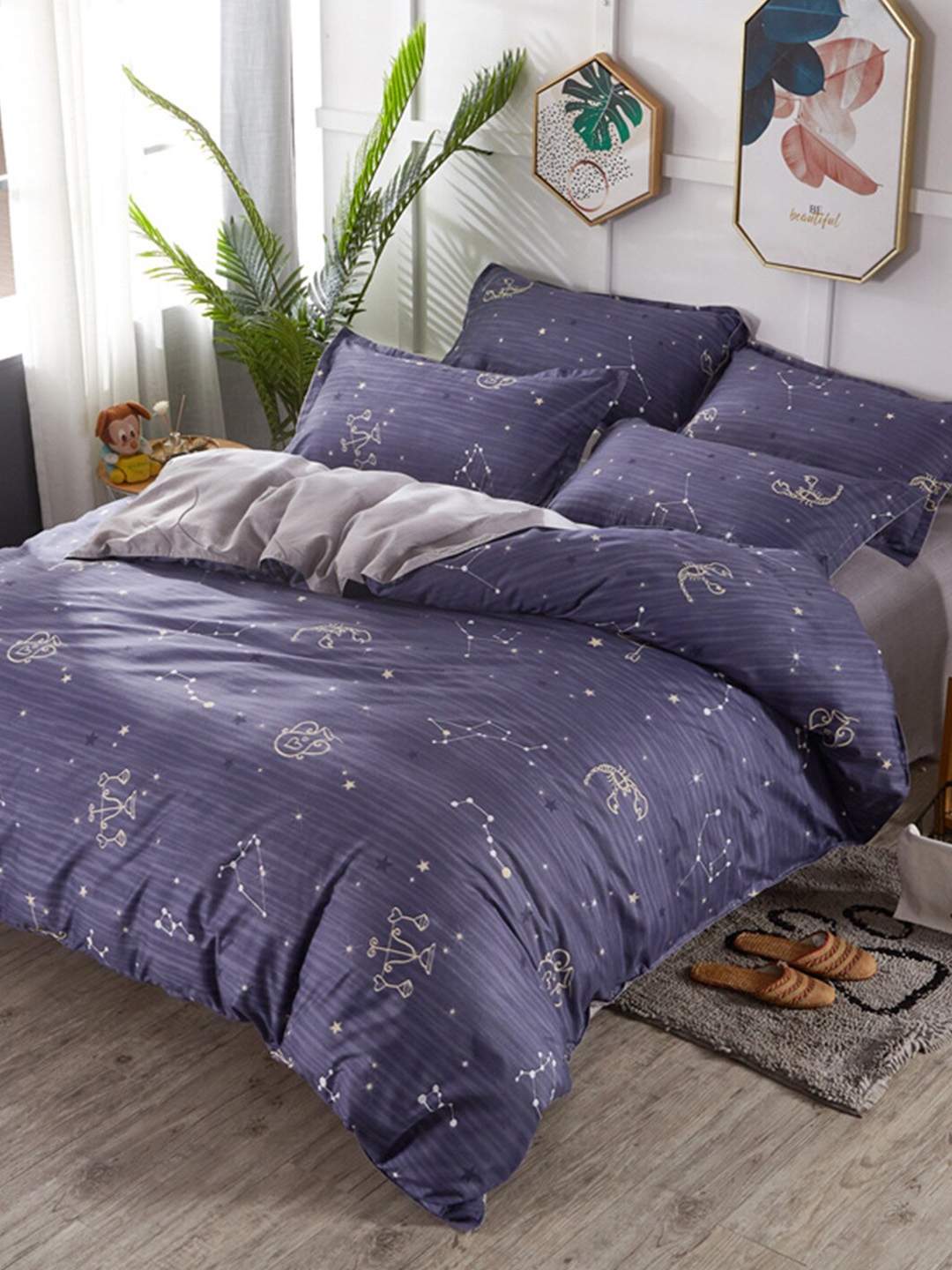 

JC HOME Navy blue Printed Double King Bedding Set