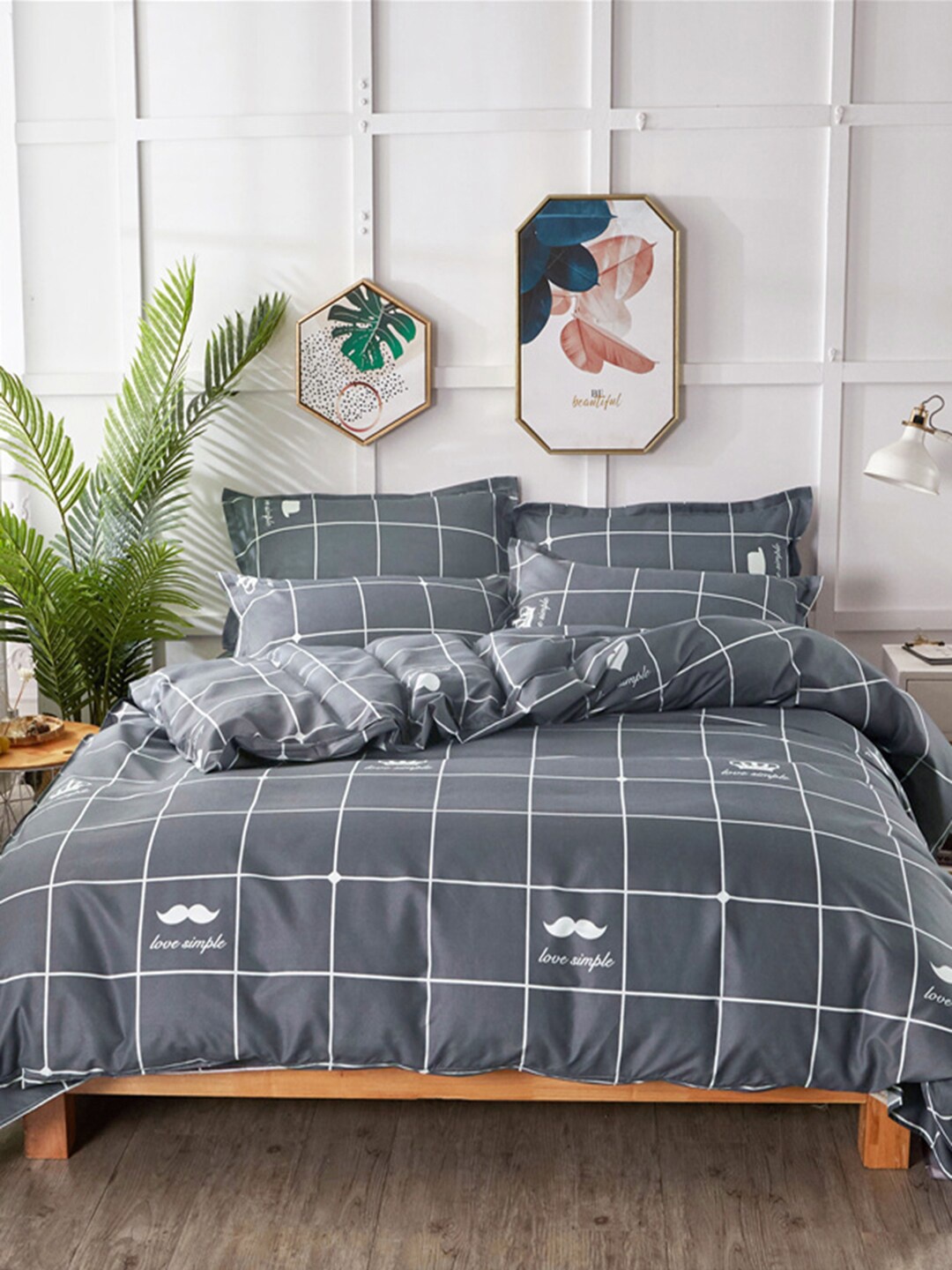 

JC Collection Grey Checked Double Queen Bedding Set