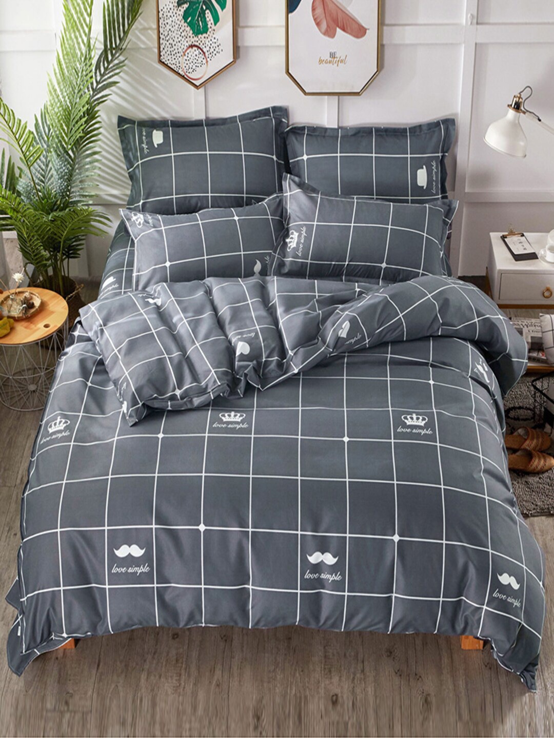 

JC Collection Set of 4 Grey Checked Single Size Bedding Set