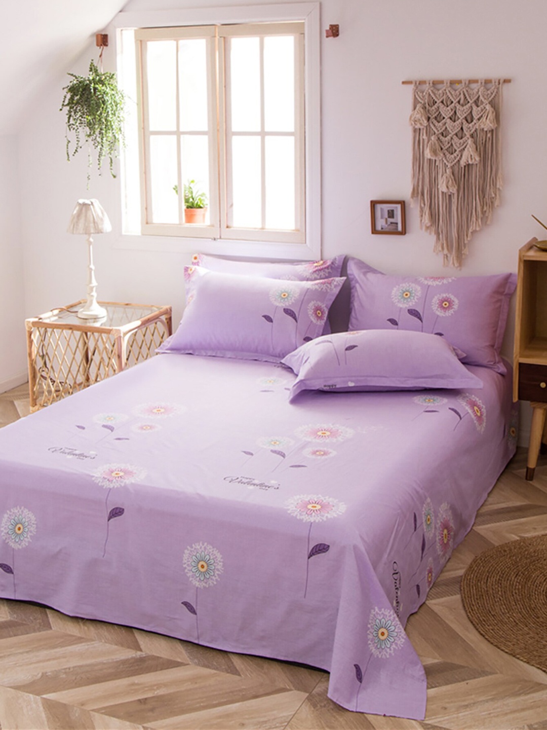 

JC Collection Purple Printed Pure Cotton Double King Bedding Set