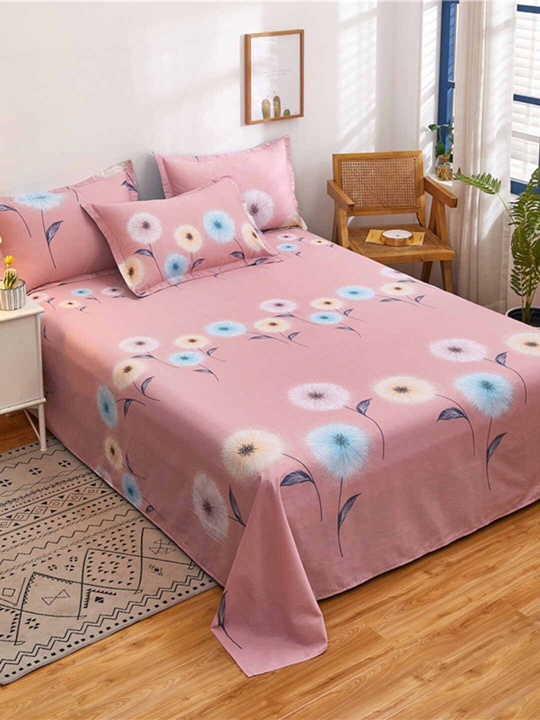 

JC Collection Pink Printed Pure Cotton Double King Size Bedding Set