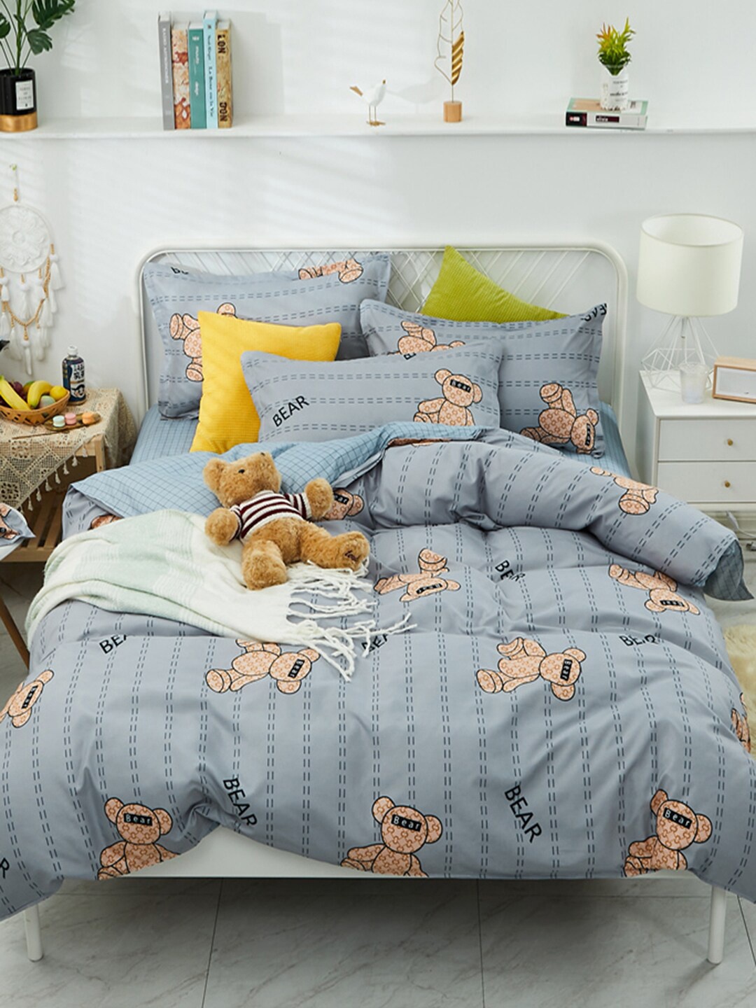 

JC Collection Grey & Yelllow Printed Double Queen Bedding Set