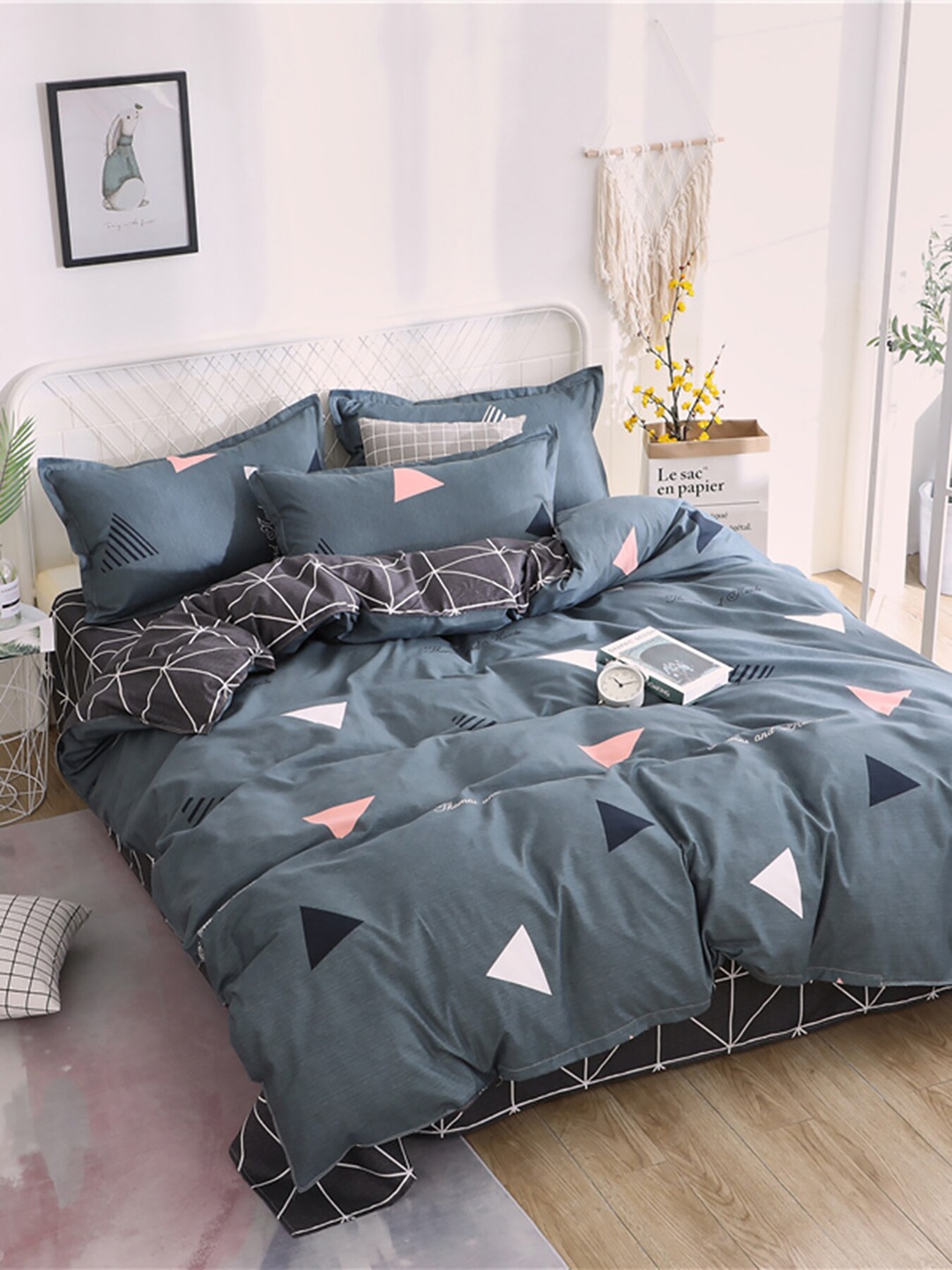 

JC HOME Grey Printed Double XL Size Bedding Set