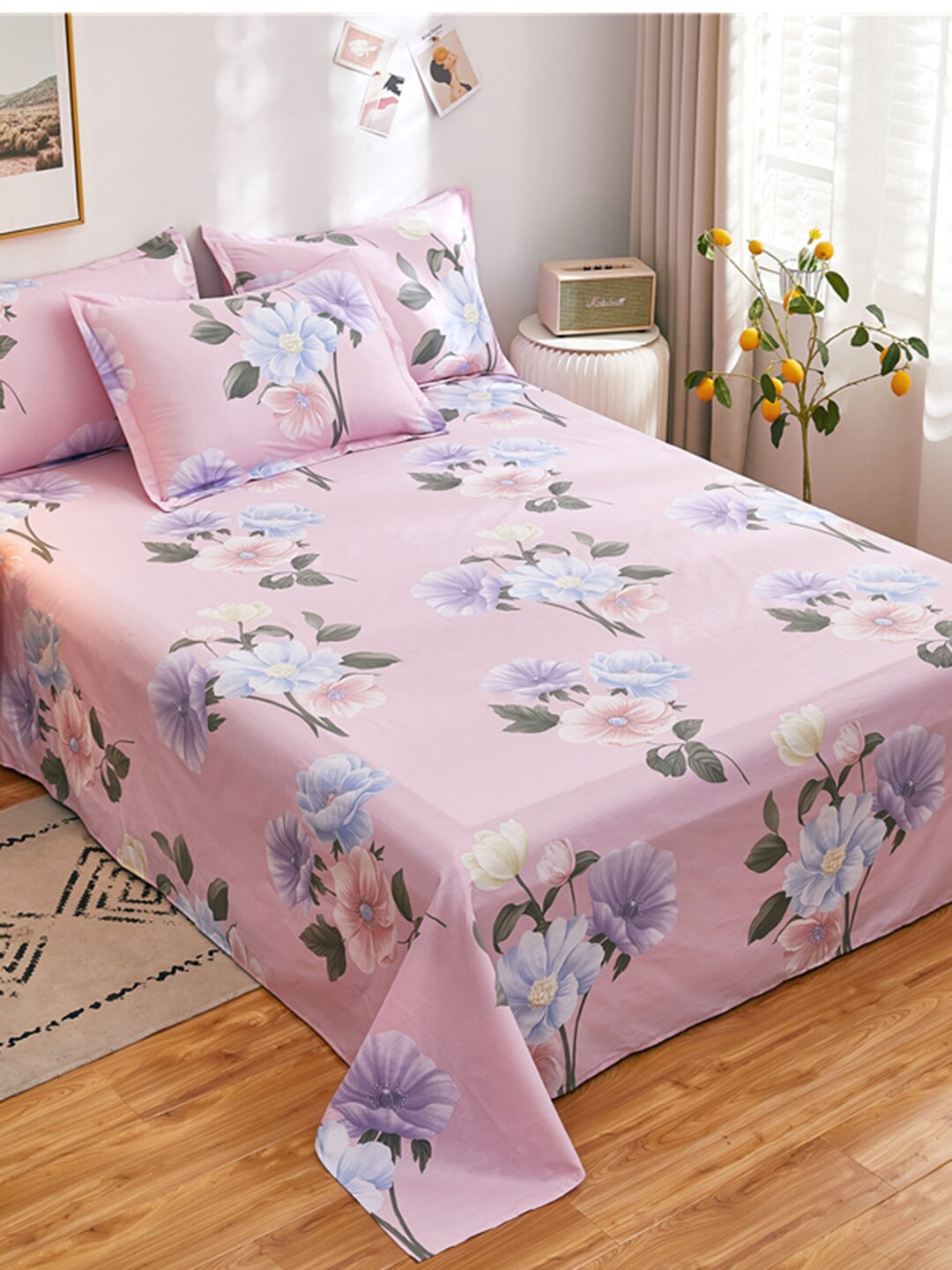 

JC Collection Pink Printed Cotton Bedding Set & 2 Pillow Covers & Quilt Cover