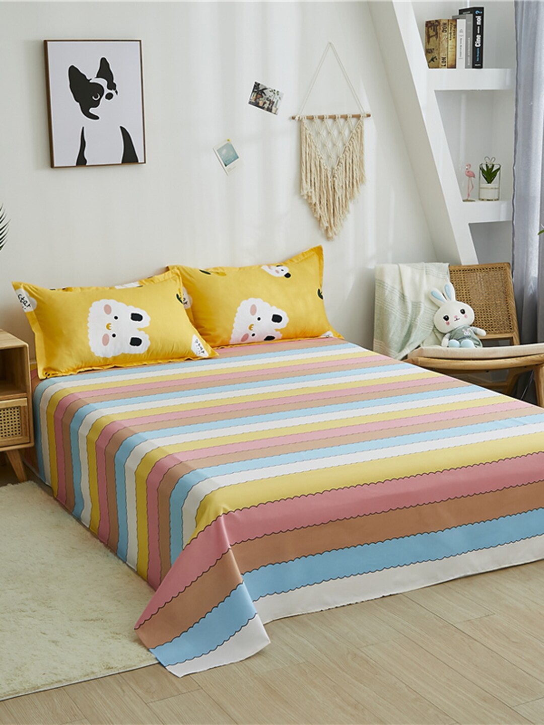 

JC Collection Yellow & Brown Striped King Bedding Set With 2 Pillow Covers & Quilt Cover