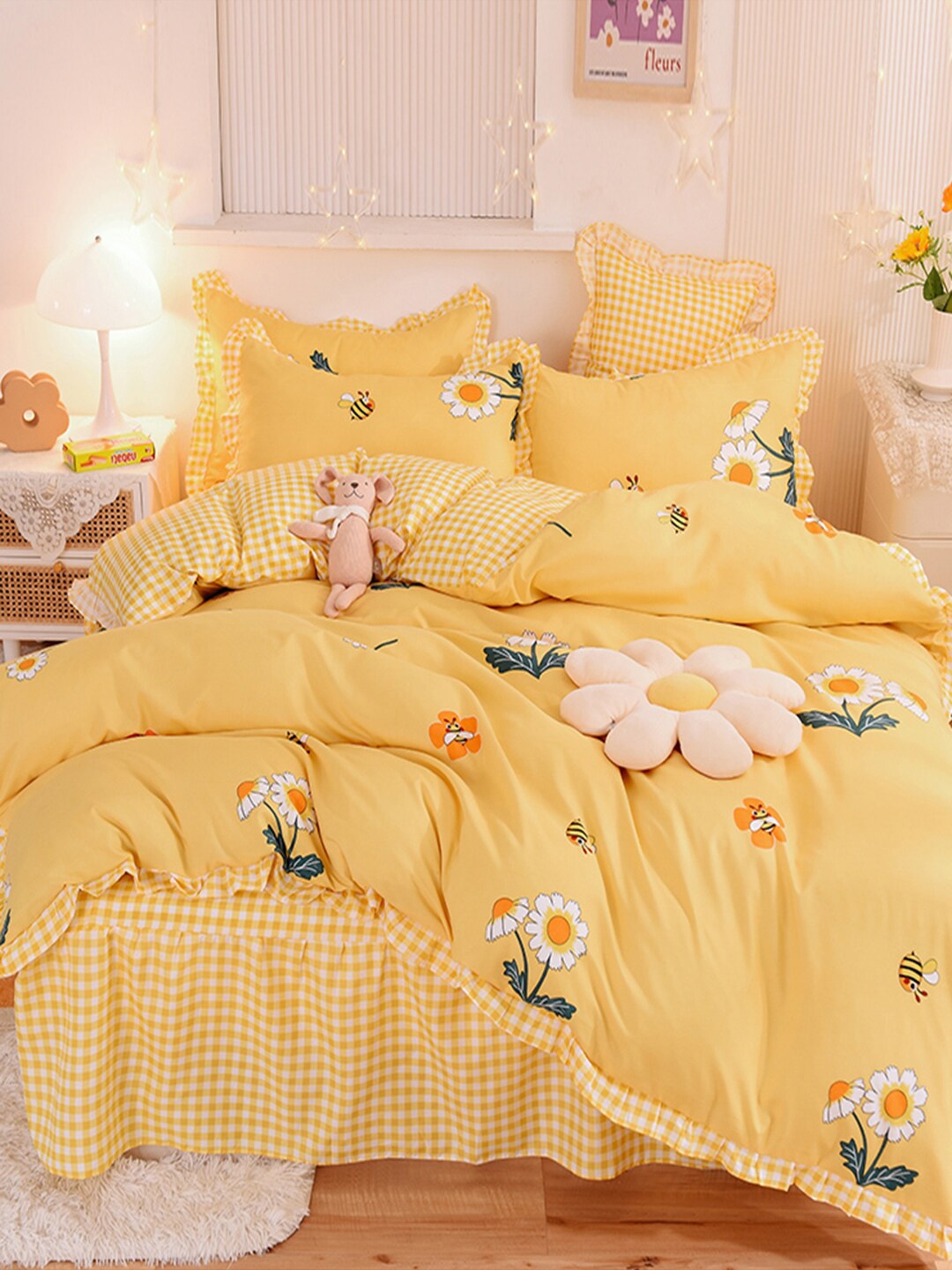 

JC Collection Yellow Printed Double Extra Large Bedding Set