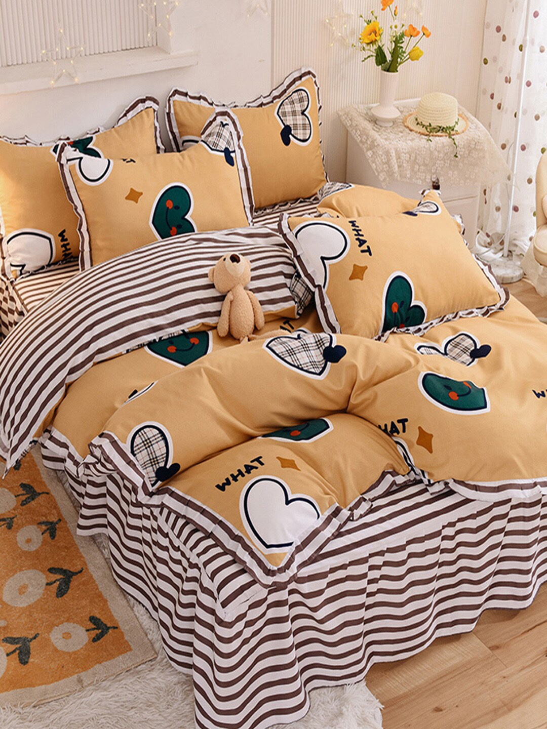 

JC Collection Brown & White Printed Double Queen Bedding Set