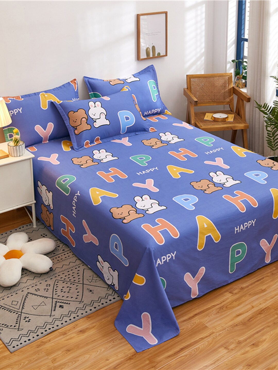 

JC Collection White & Blue Printed Pure Cotton Double King Bedding Set