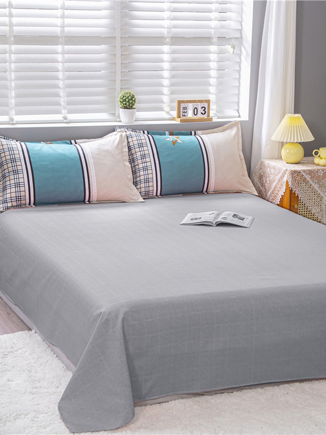 

JC Collection Grey & Blue Self-Design Bedding Set
