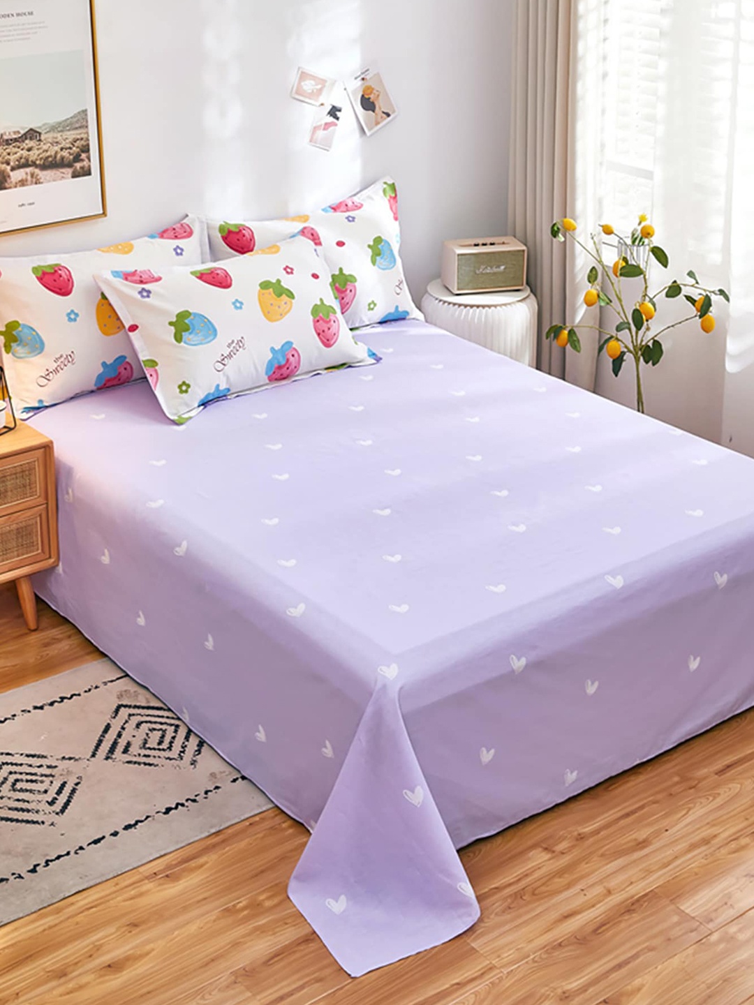 

JC Collection White & Purple Printed Pure-Cotton Double King Size Bedding Set