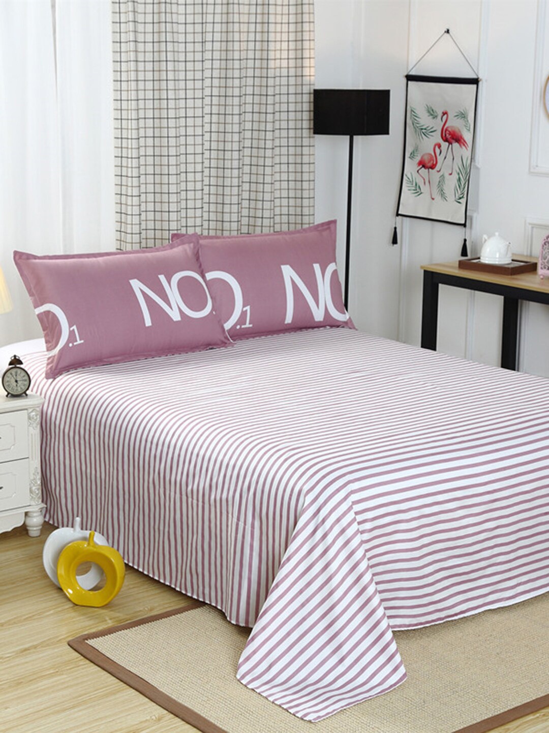 

JC Collection Pink & White Printed Double Extra Large Bedding Set