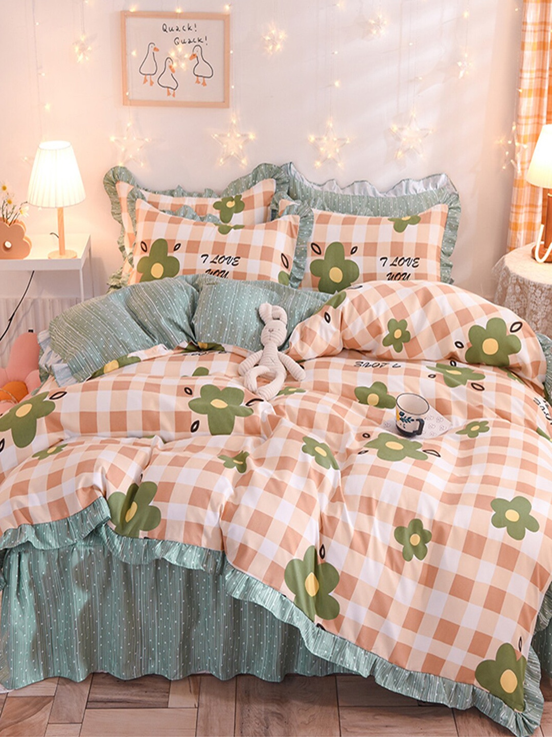 

JC HOME Grey Printed Double King Bedding Set