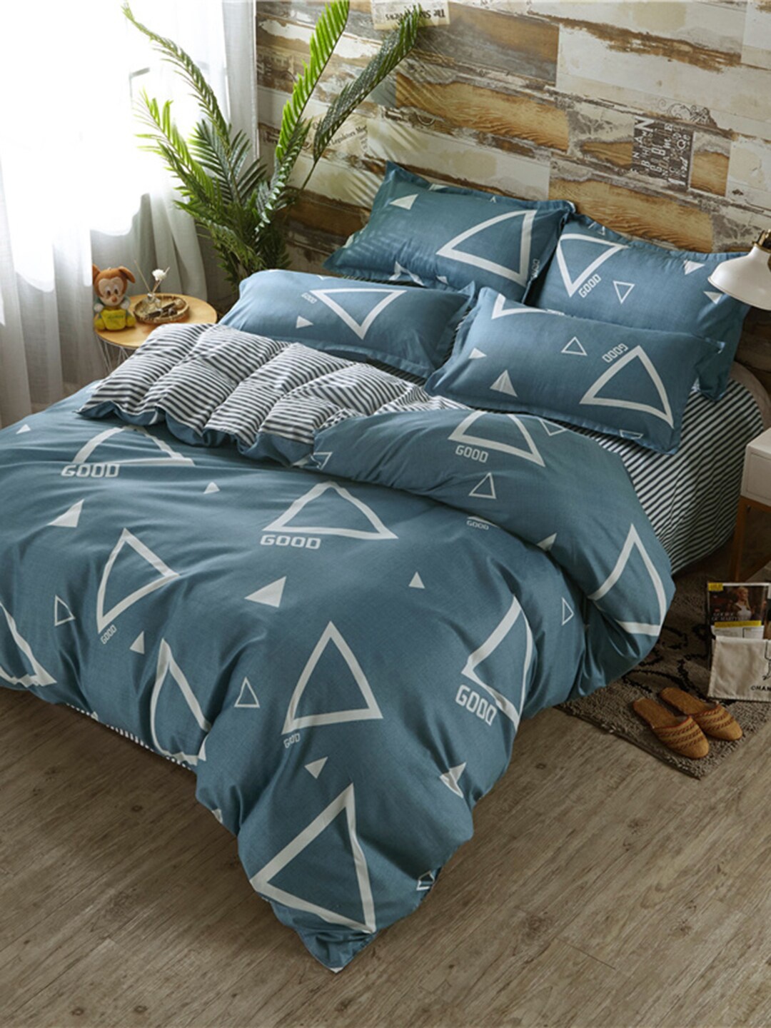 

JC HOME Grey Printed Double Queen Bedding Set