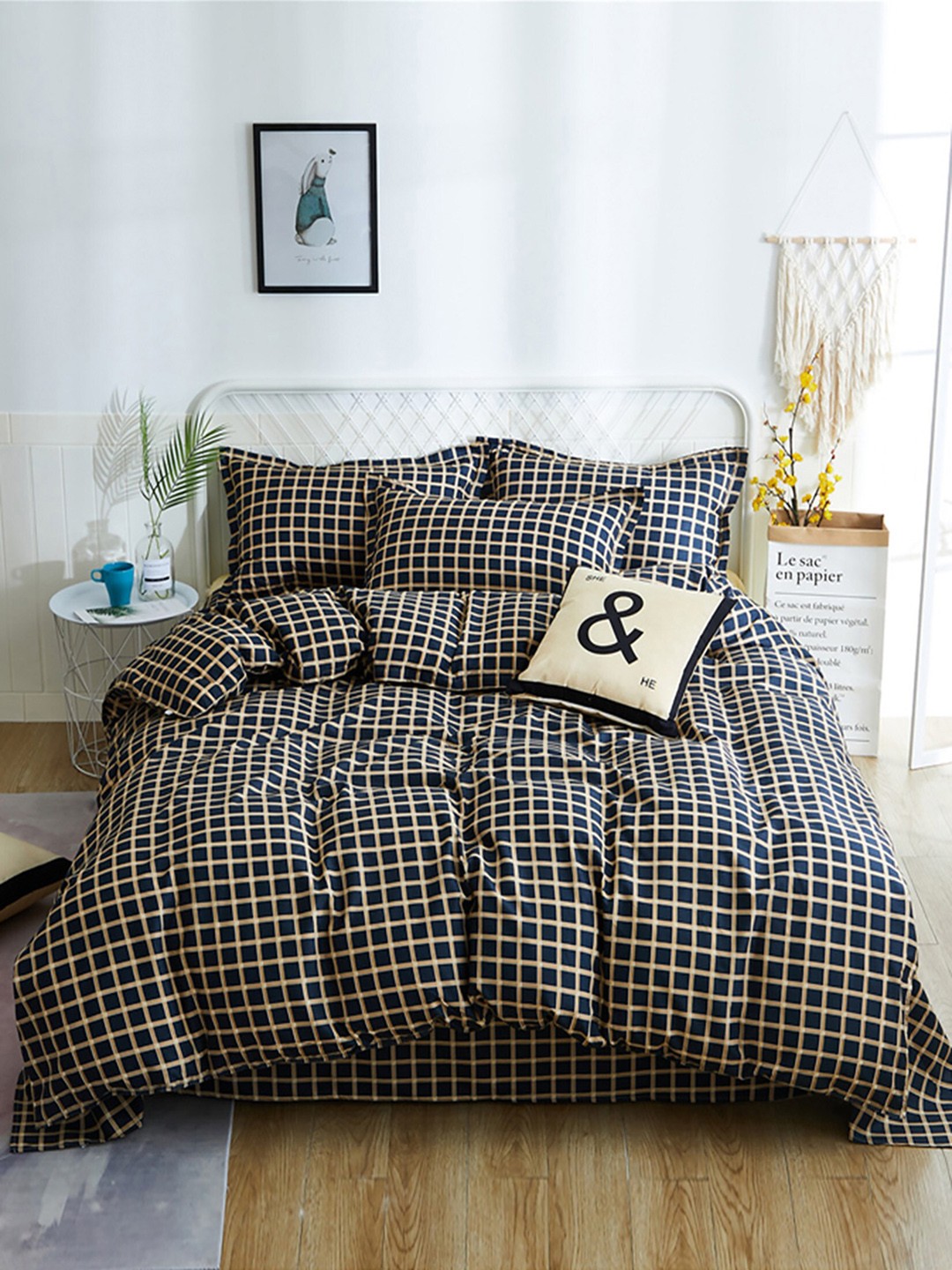 

JC Collection Black & Beige Checked Double Queen Bedding Set