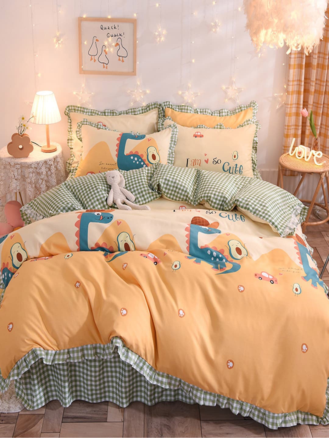 

JC HOME Green & Blue Printed Double King Cotton Bedding Set