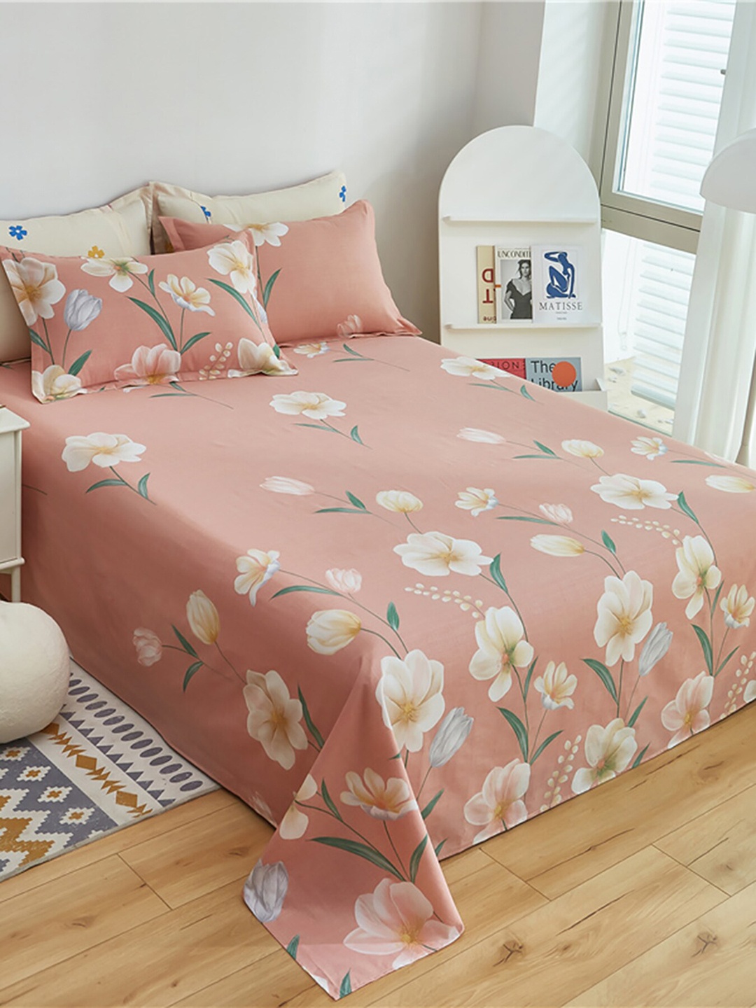 

JC Collection Pink Printed Cotton Single Bedding Set