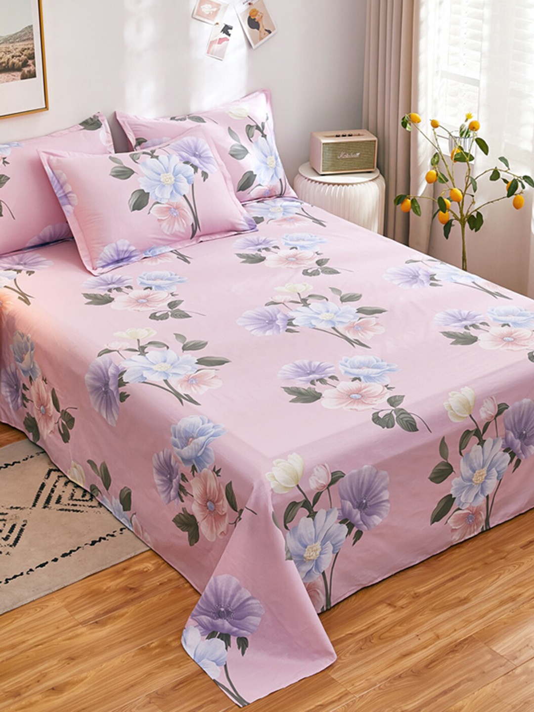 

JC Collection Pink & White Printed Double Queen Cotton Bedding Set